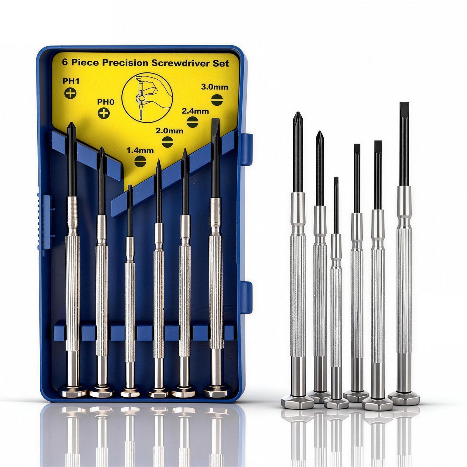 6Pcs Mini Screwdriver Set, Eyeglass Repair Screwdriver, Precision Repair Tool Kit with 6 Different Size Flathead and Philips Screwdrivers, Ideal for Watch, Jewelers