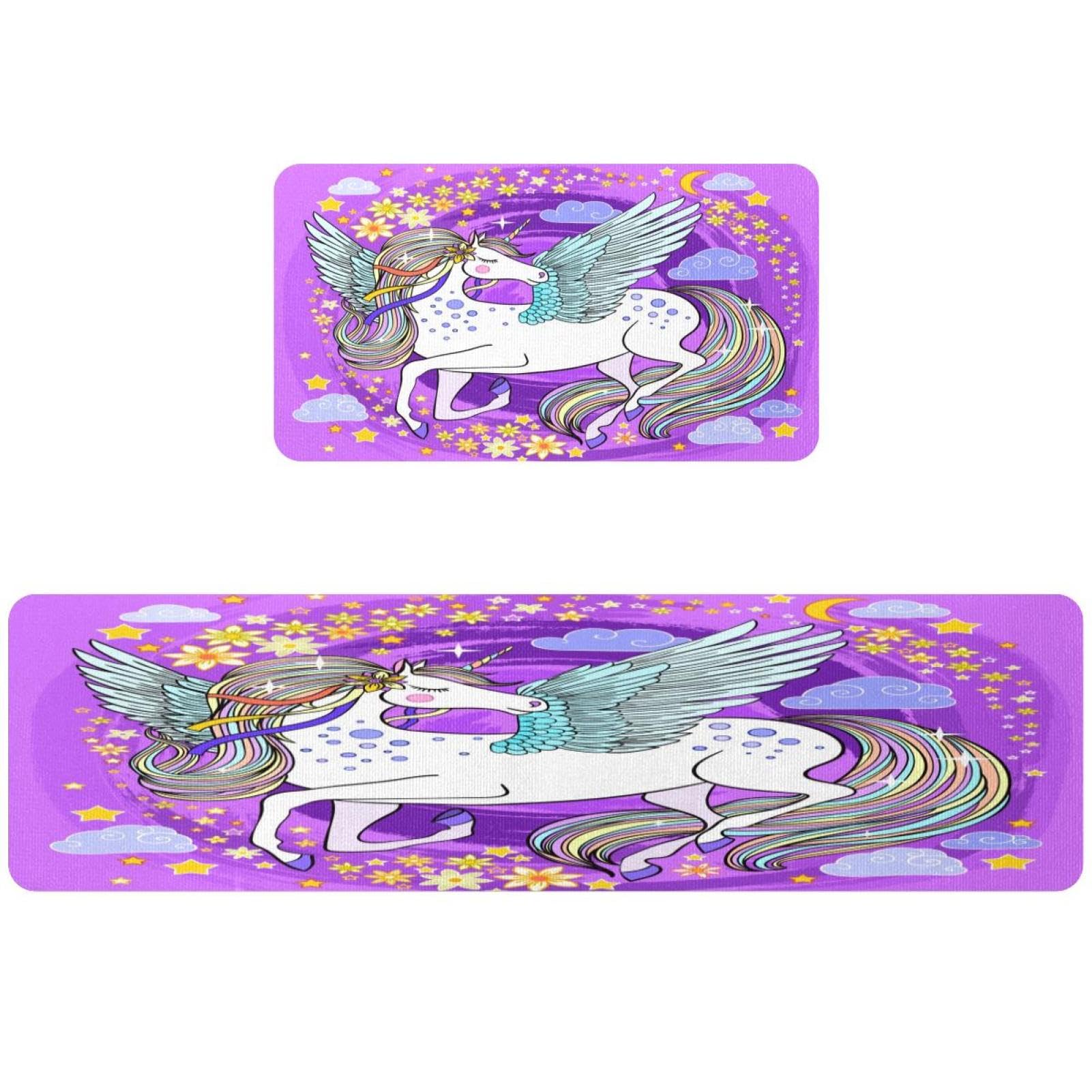 Tapis de cuisine lavable contre les sols glissants | Set de 2 motif licorne et étoile