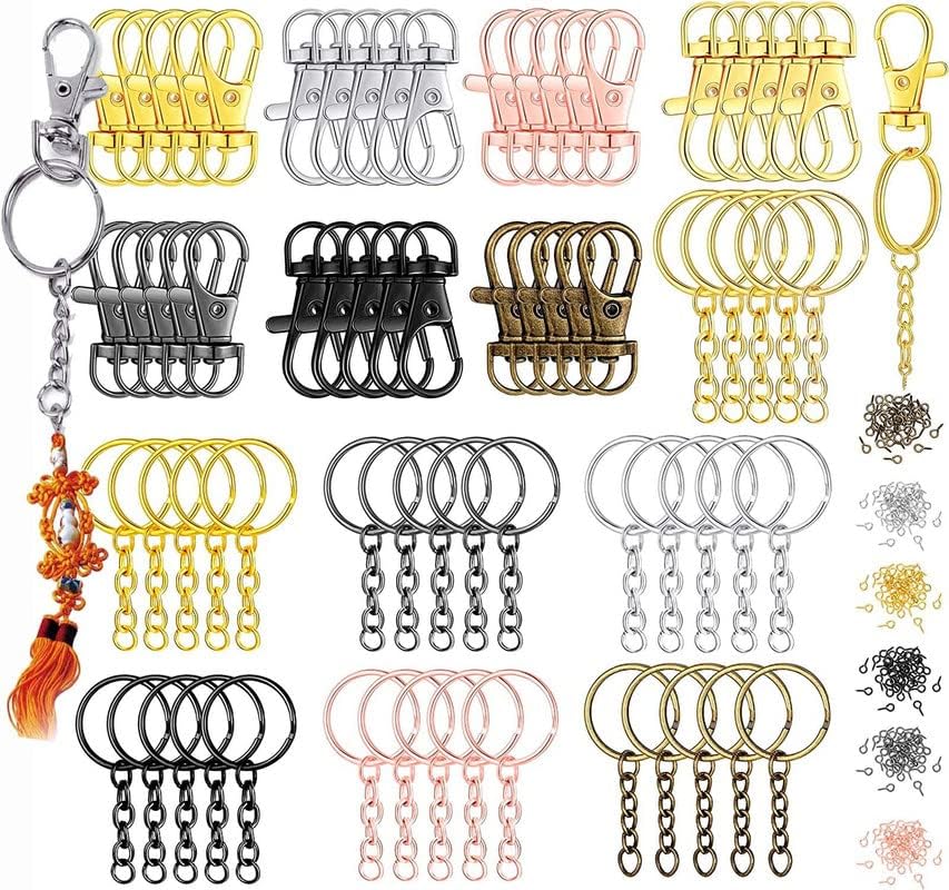 Image of DIY Crafts 5 Sets 20 Pcs, Silver, 5 Sets 20 Pcs - 50 Sets 200 Pcs, Keychain Rings + Chain, Open Jump Rings & Screw Eye Pins for Crafts Charm Jewelry Mak (5 Sets 20 Pcs, Silver)