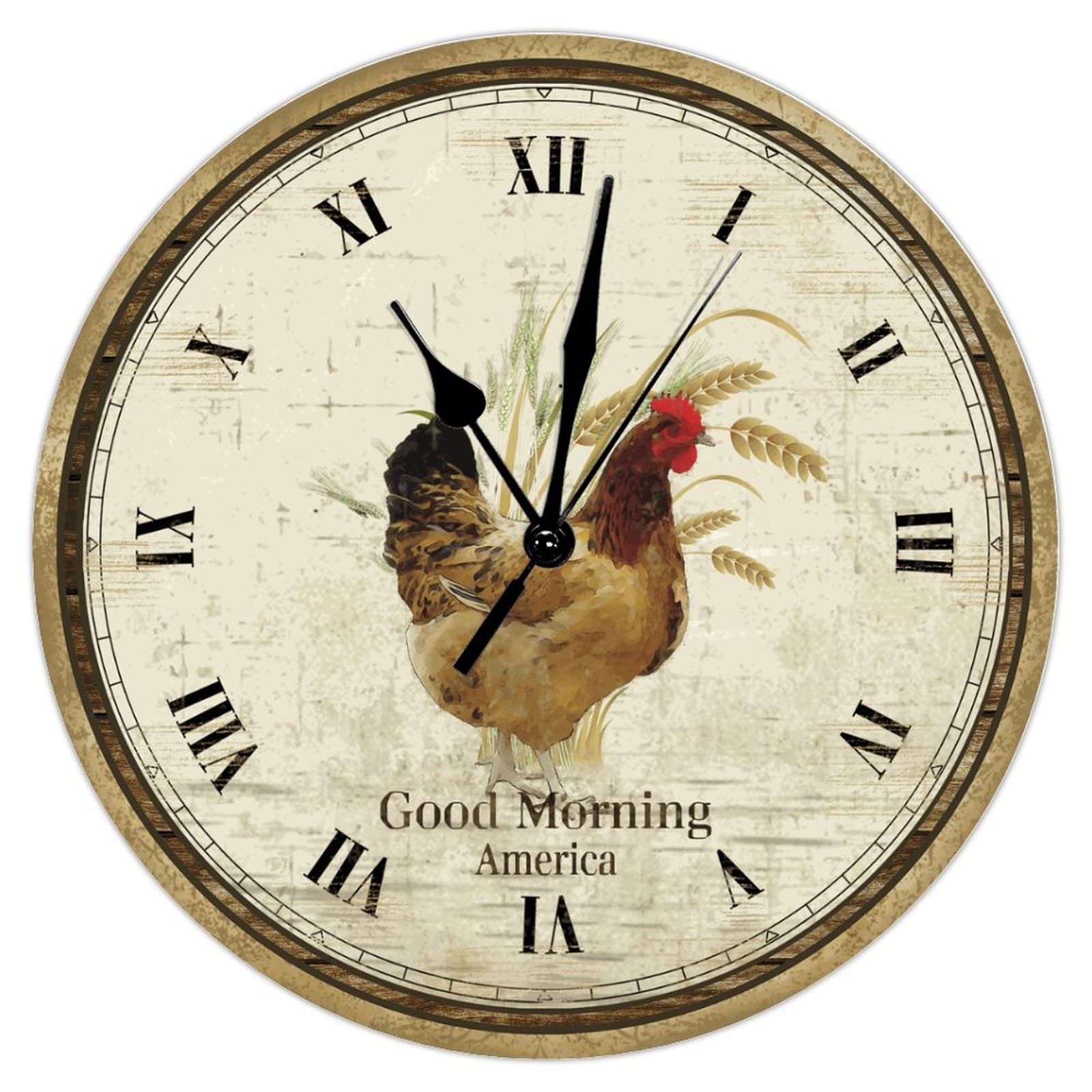 Horloge murale silencieuse 38 cm pendule vintage à pile en bois