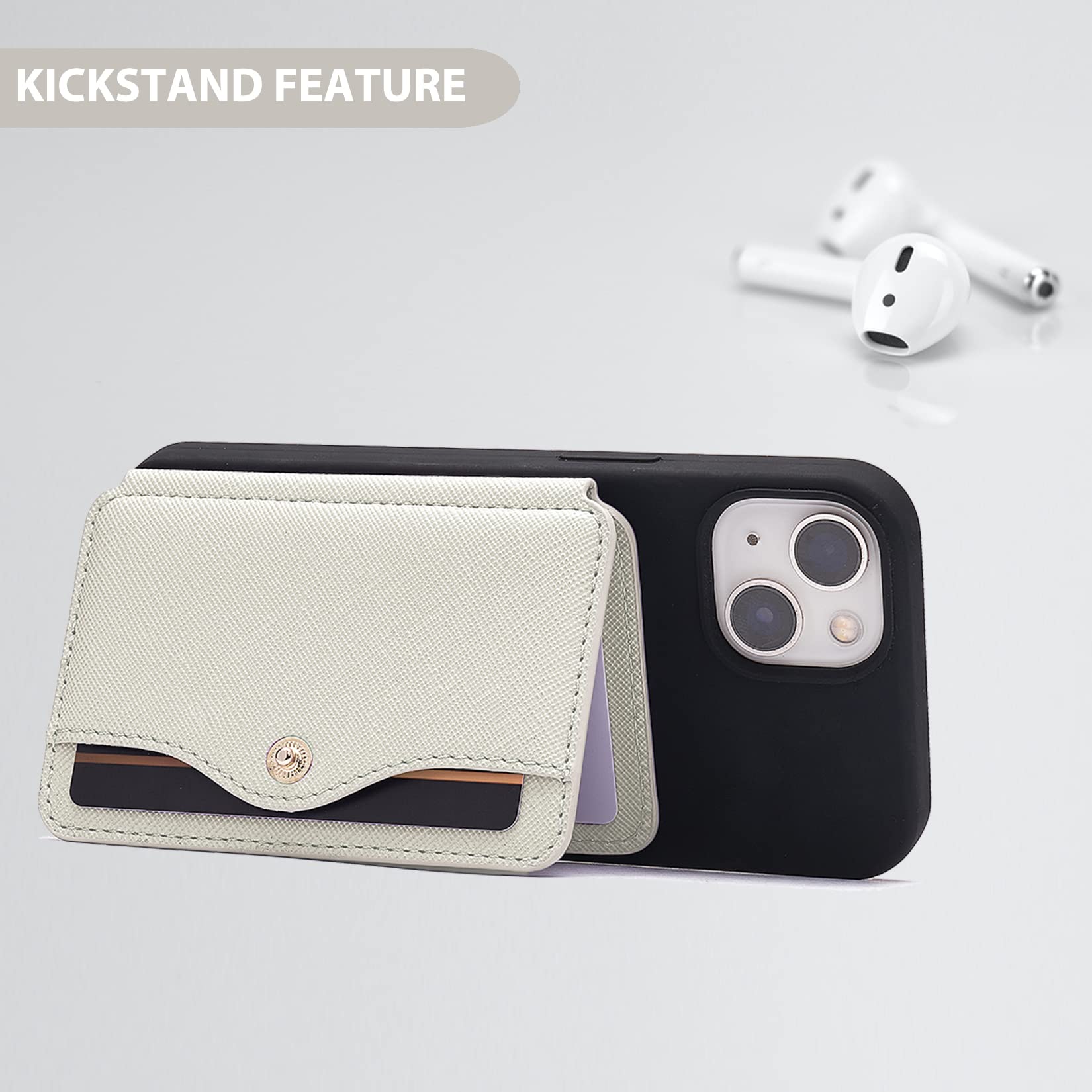 M-Plateau Handyhülle zum Aufkleben, kleiner Kartenhalter für Handyhülle mit Schnappverschluss und Leder-Handy-Kartenhalter für die meisten Smartphones (Beige)