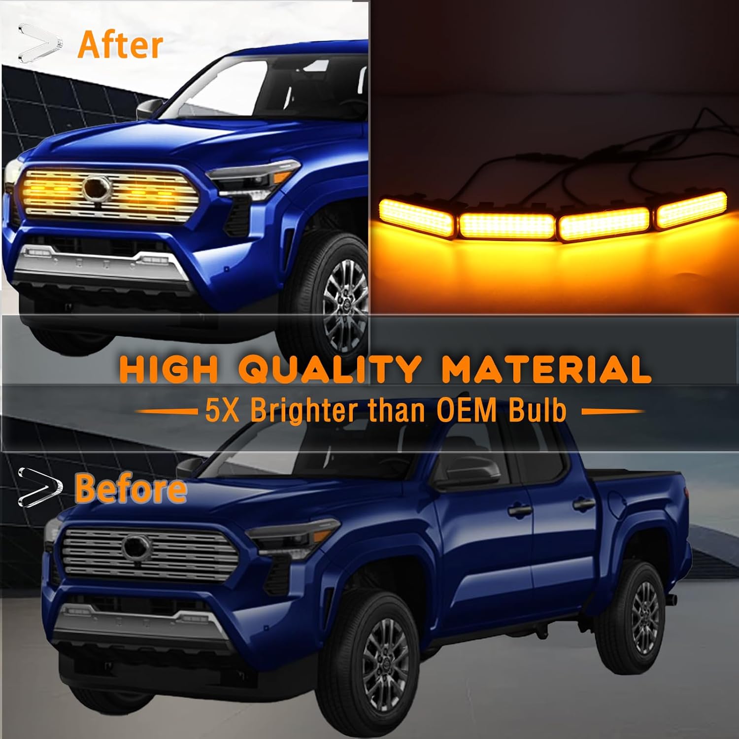 4pc Smoked Housing Amber LED Front Centra Grille Lights DRL Feature Kit for Toyota Tacoma 2024 2025 Limited&Limited i-Force MAX,OEM Grill Led Grill Light for Tacoma Accessories - Image 3
