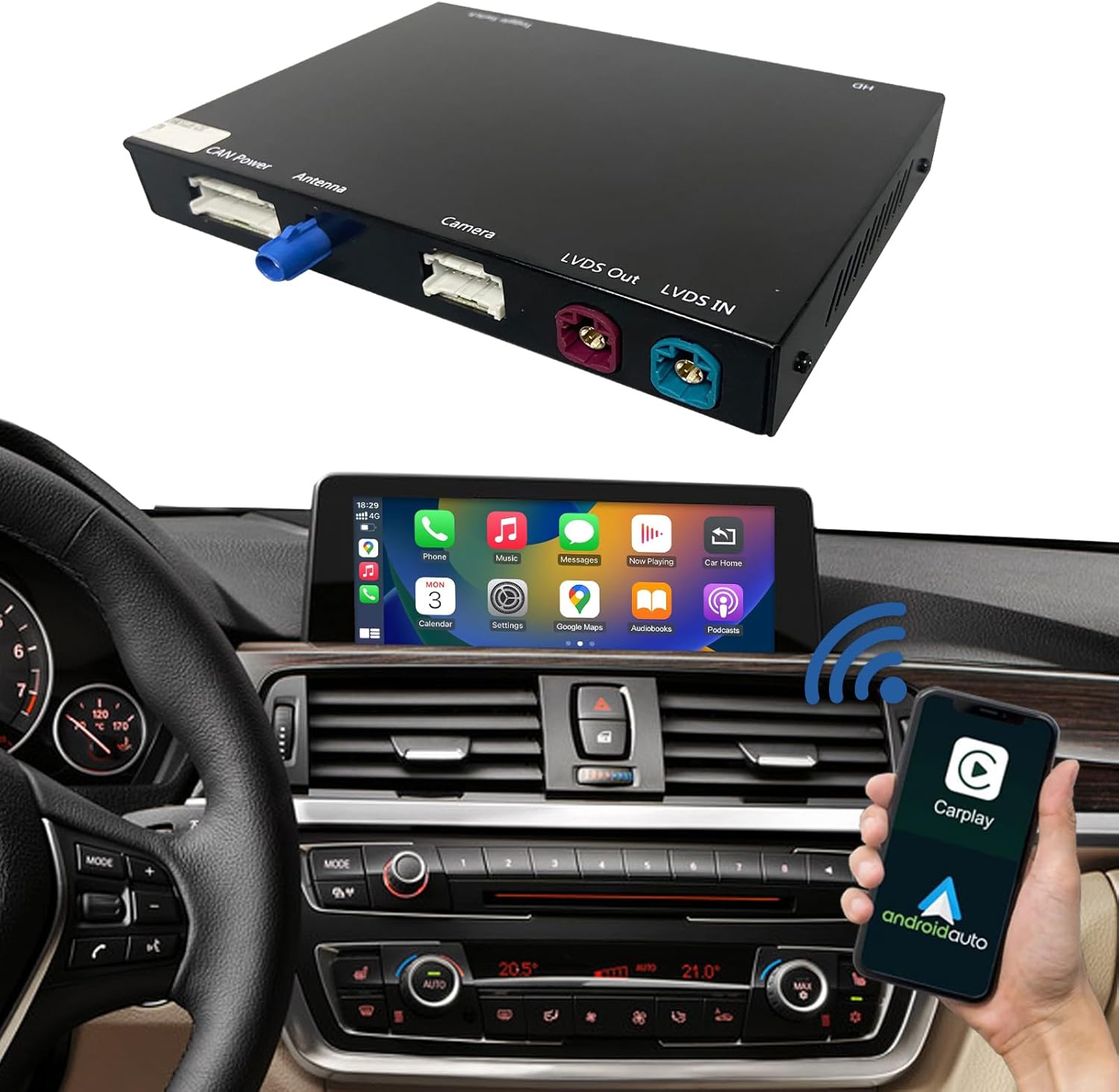 Road Top Wireless CarPlay & Android Auto Retrofit Kit for BMW 1/2/3/4 Series F20/F21/F22/F23/F30/F31/F32/F33 (2011-2015) NBT System, CarPlay Interface Decoder, OEM Control, MirrorLink, Camera