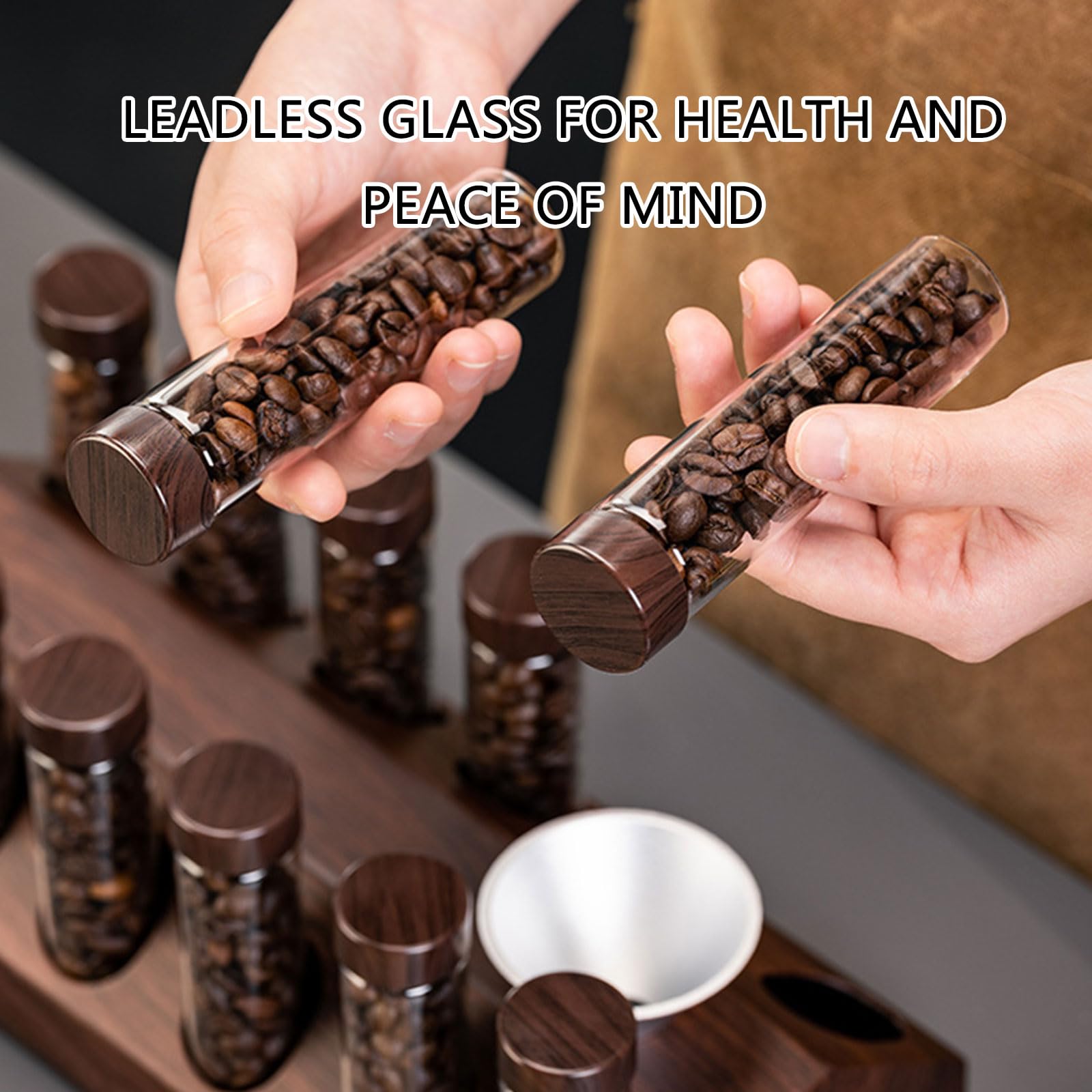 Bohnenspender, Kaffeebohnenflaschen, Glas Reagenzglas Ausstellungsständer, Versiegelung von Kaffeebehältern, Ständer für Zubehör