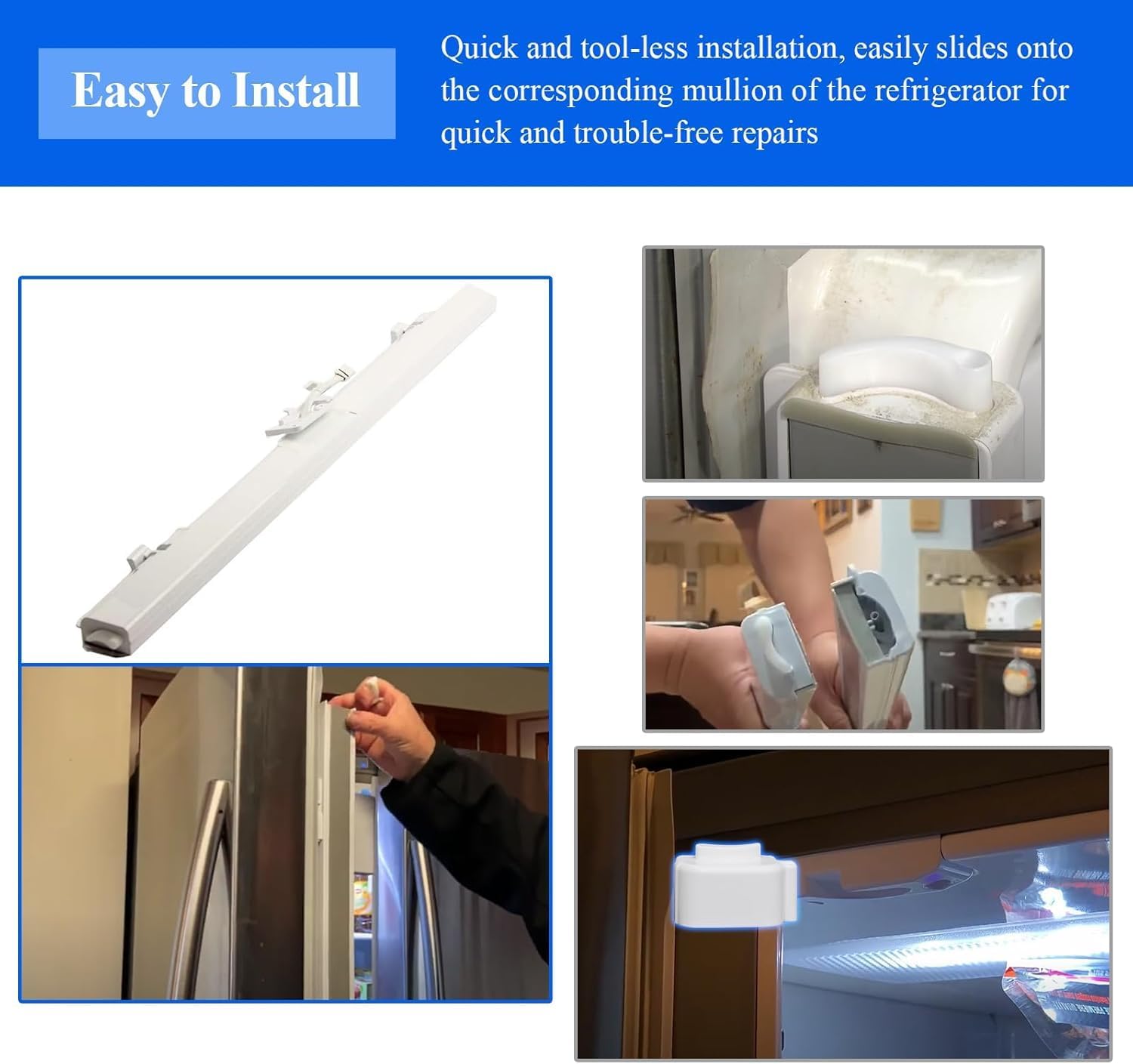 Refrigerator Door Flipper (Mullion) Repair Topper, Fit for Samsung Refrigerator RF28HDEDBSR, RF28HDWDBSR, RF31FMESBSR/AA, Compatible with Door Flipper DA97-12684D, DA97-12624A, DA97-12624B, 3Pcs White