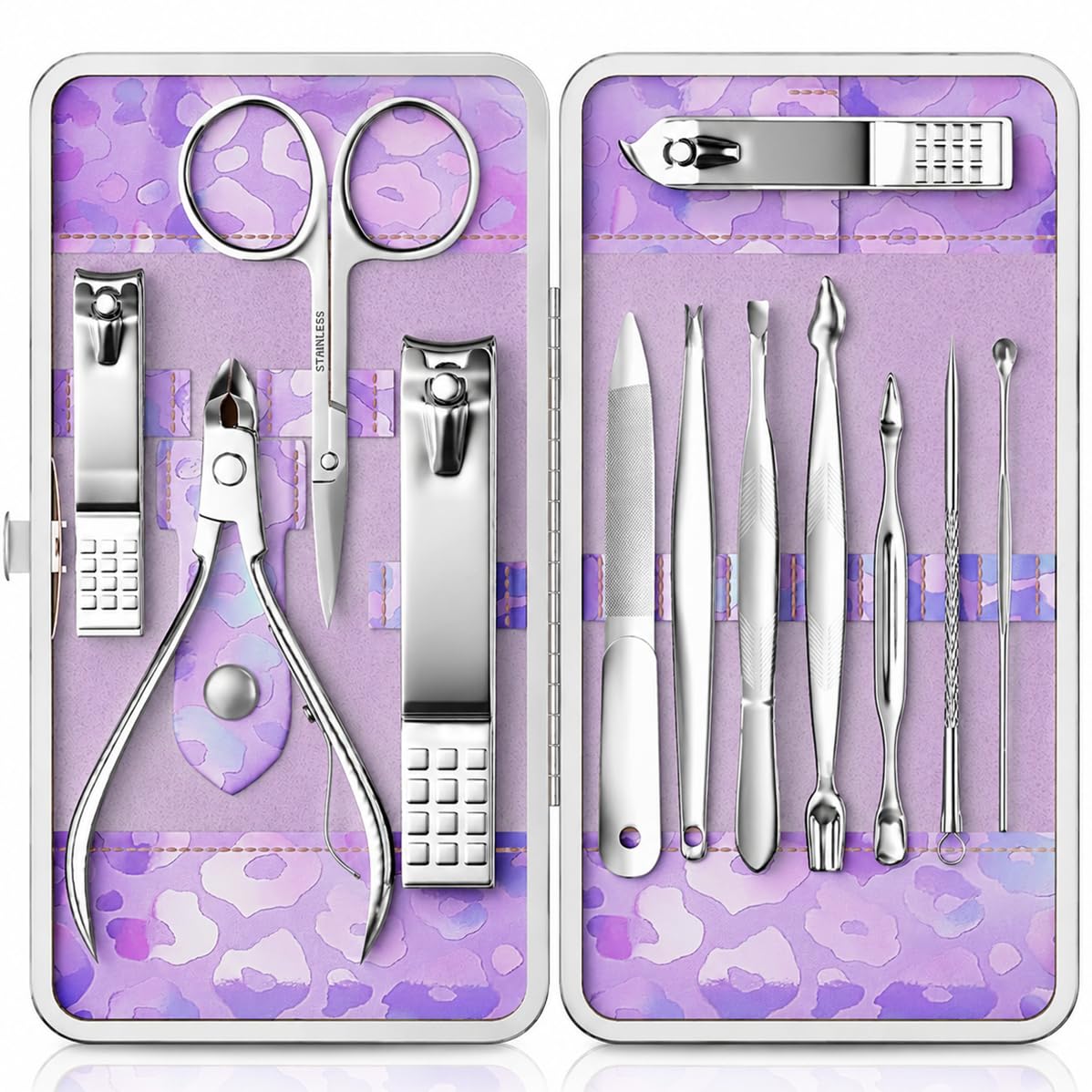 Stainless Steel Manicure Set with Travel Case -10 Stainless Steel Manicure Set with Travel Case -10
