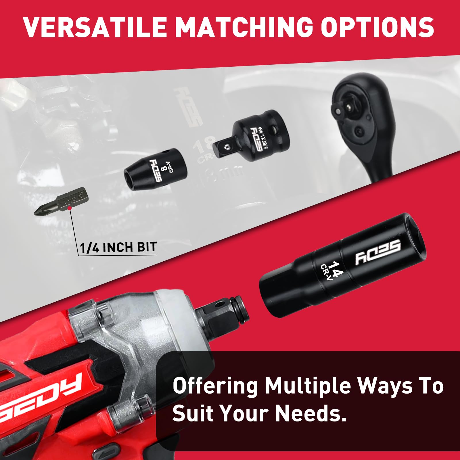 96-Piece 3/8" Drive Impact Socket Wrench and Bit Set, SAE 5/16”-3/4” & Metric 8-22mm, Cr-V Standard & Deep Sockets, Power Bits, Ratchet Handle, Universal Joint, Bit Holder, Adapters, Spark Plug Socket