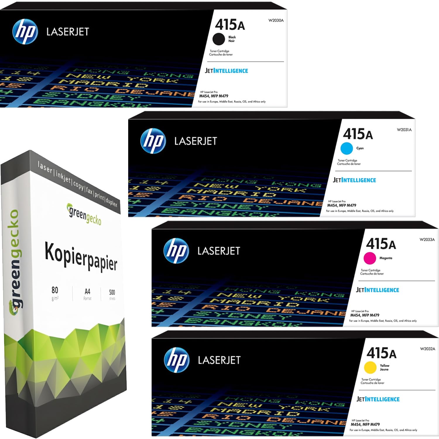 green gecko Original Toner Set - 415A Multipack (CMYK) - kompatibel mit HP Color LaserJet Pro MFP M 454 478 479 mit 500 Blatt A4 Kopierpapier