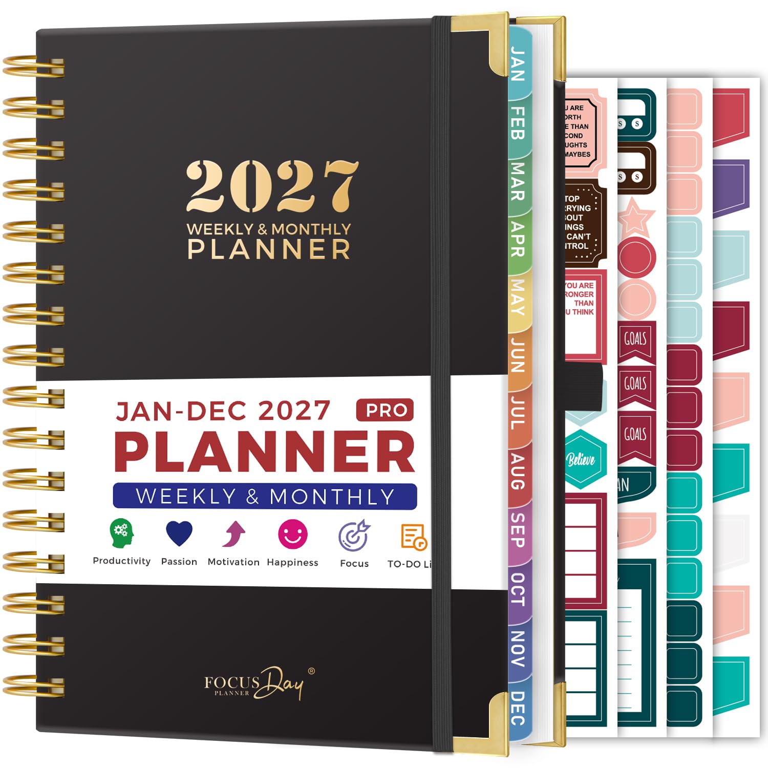 2027 Calendar Planner Weekly & Monthly, 12 Month (Jan - Dec 2027), 2027 Diary A5 Week to View with Ruler, 4 Planner Stickers, Monthly Tabs, for School Teachers Students, 16.5 X 21.5 cm โ image 1