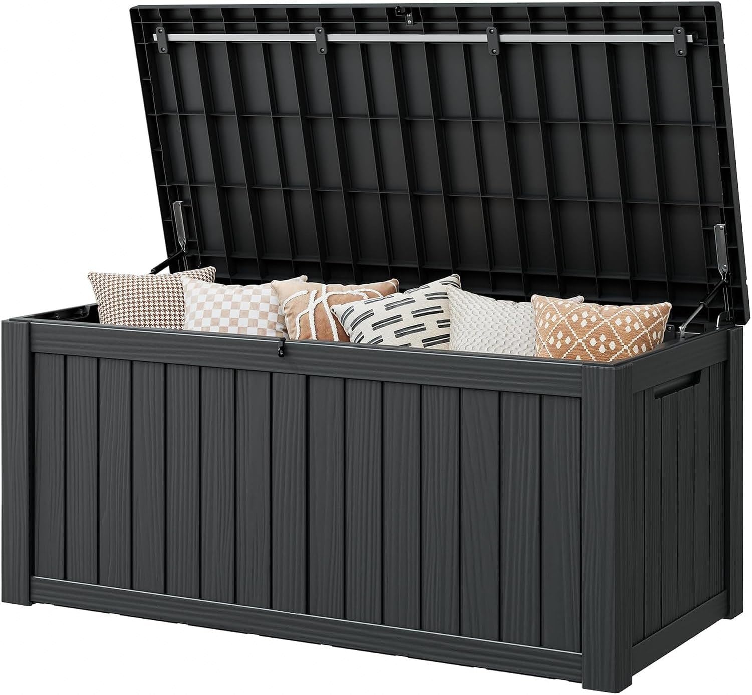 Baulera Exterior Impermeable 130L para Almacenaje Terraza, Rayado Negro