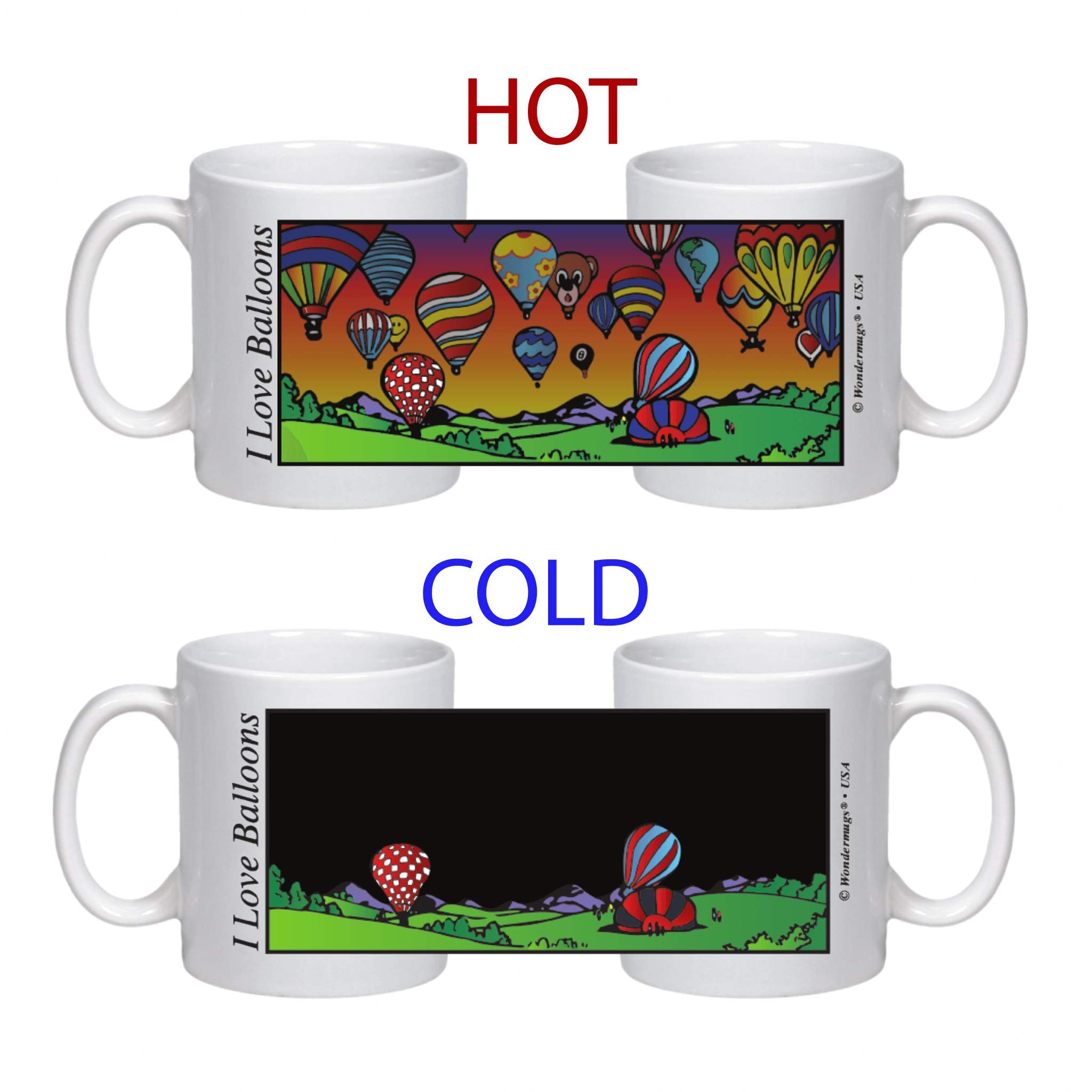 Taza mágica con texto en inglés"I Love Balloons"
