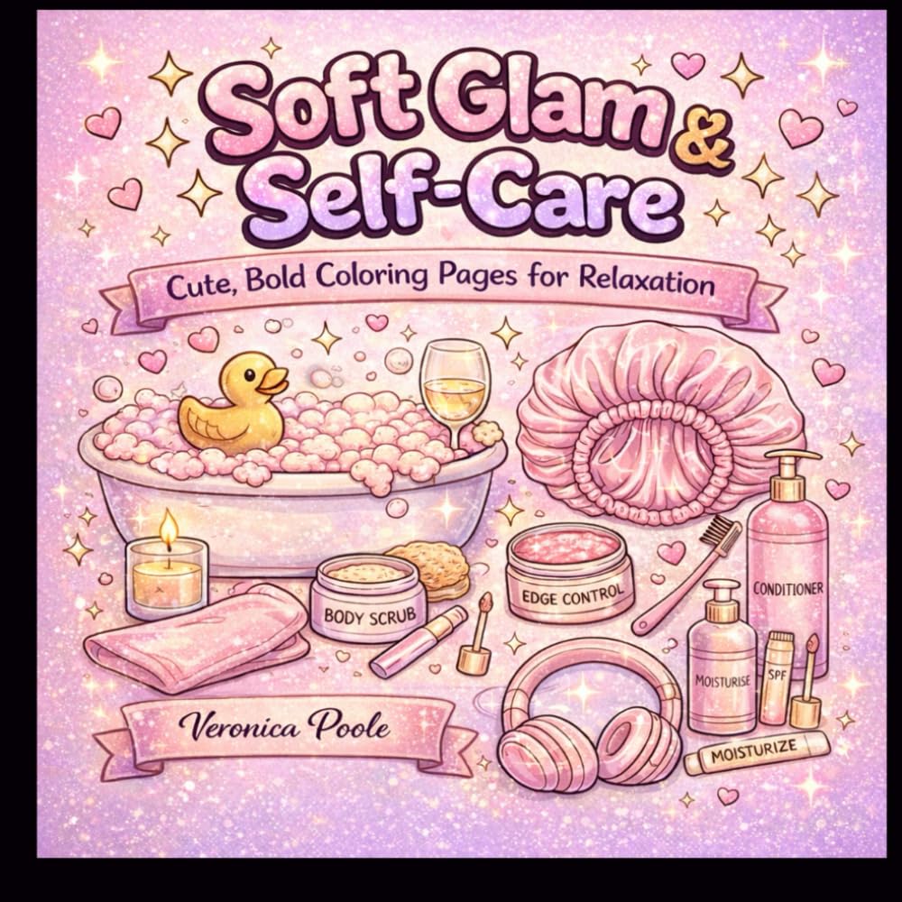 SOFT GLAM & SELF CARE: Cute, Bold Coloring Page for relaxation