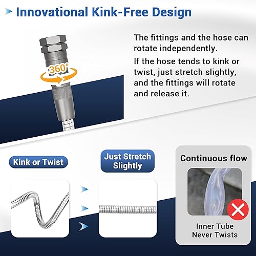 Miniatura 3 de Manguera de jardín de metal, manguera de agua de acero inoxidable resistente de 75 pies con boquilla de pulverización de 8 modos, accesorios de 34