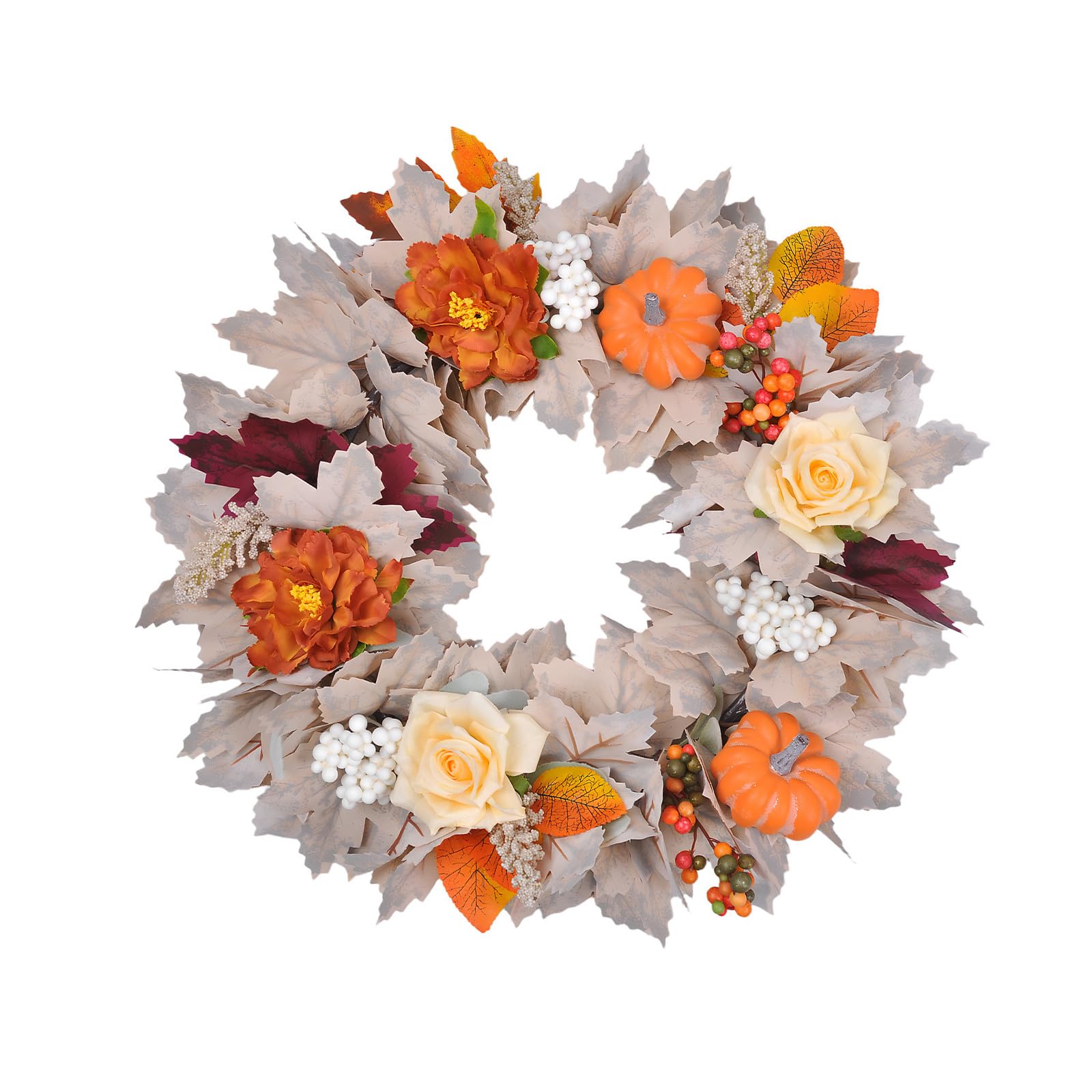 Autumn Wreath with Realistic Pumpkin Halloween Thanksgiving Wreath Fall Decoration for Front Door Mantels Wall Multifunctional Pumpkin Decoration