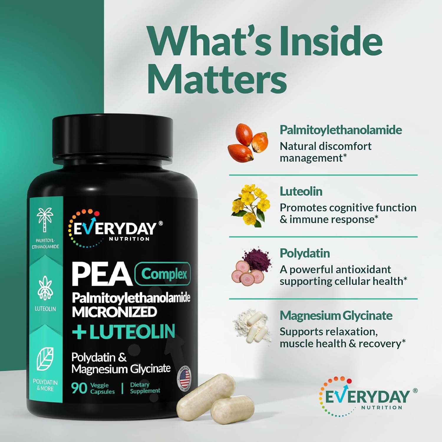 Palmitoylethanolamide Pea Micronized + Luteolin | Polydatin | Magnesium Glycinate | Pain Relief | Inflammation Reduction & Nervous System* | High Absorption – Non-GMO 90 Capsules - Image 5