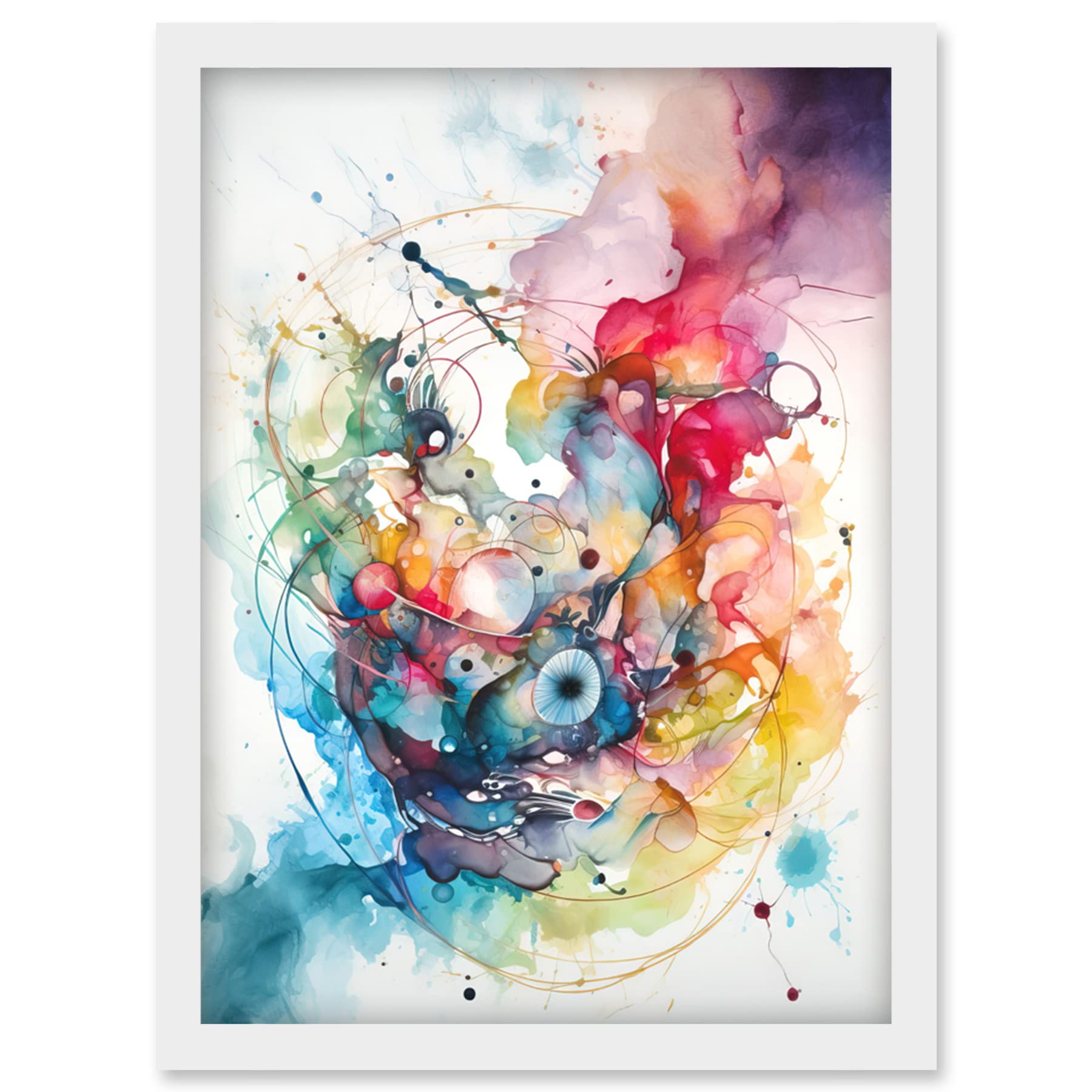 Artery8 Abstract Organic Form Multicolour Splatter Paint Art Modern Watercolour Painting Artwork Framed Wall Art Print A4