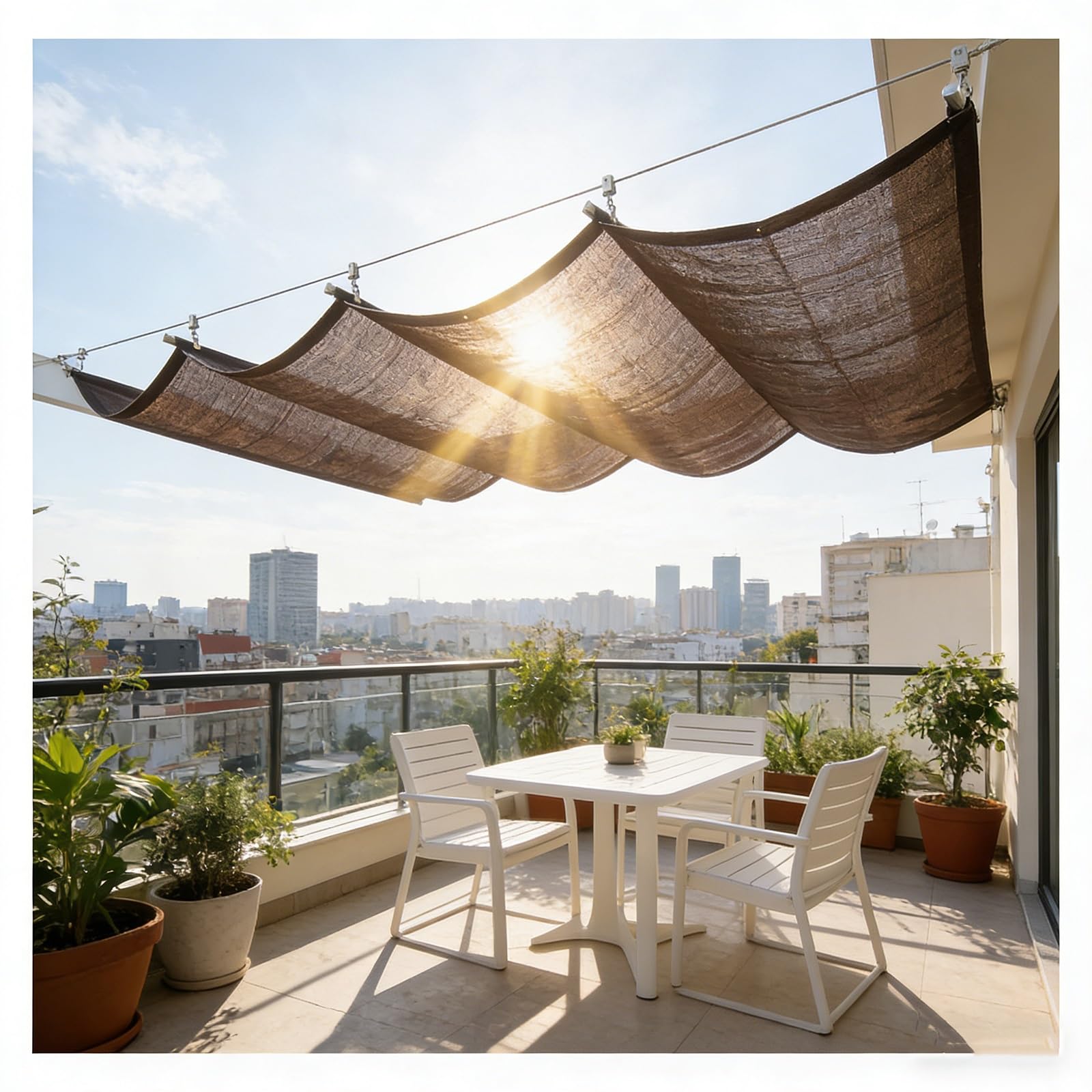 Voile d'ombrage à vagues rétractable pour ombrager vos repas en terrasse tout l'été