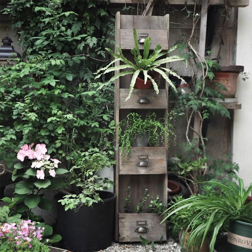 Tiered Plant Stand Indoor Courtyard Balcony Four-grid Wooden Wall Flower Stand Garden Decoration Gardening Tool Storage Rack Outdoor Plant Stands For Patio