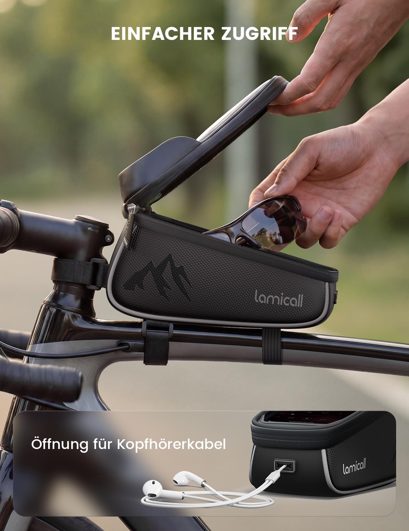Lamicall Fahrradtasche Rahmen, Rahmentasche Fahrrad - [1,6L Großes Fassungsvermögen] wasserdichte Oberrohrtasche Fahrrad Handytasche mit HD TPU-Folie, Handy Fahrradrahmen Tasche für 4,7-7" Smartphone
