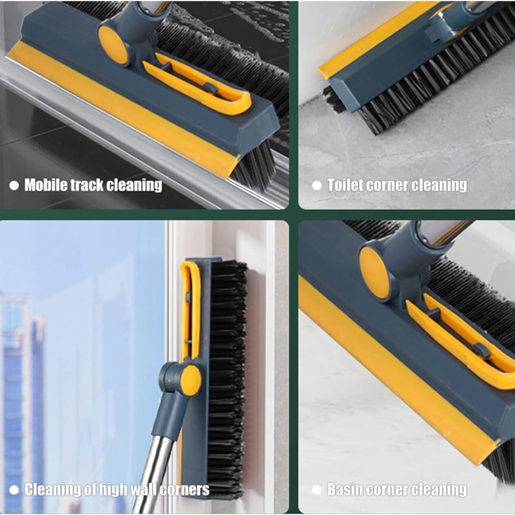 RutviRoshan 3 in 1 Cleaning Scrub Brush Grout Brush Scrape Floor Scrub Brush with Long Handle V-Shape Stiff Bristle Brush Scrubber with Squeegee 4