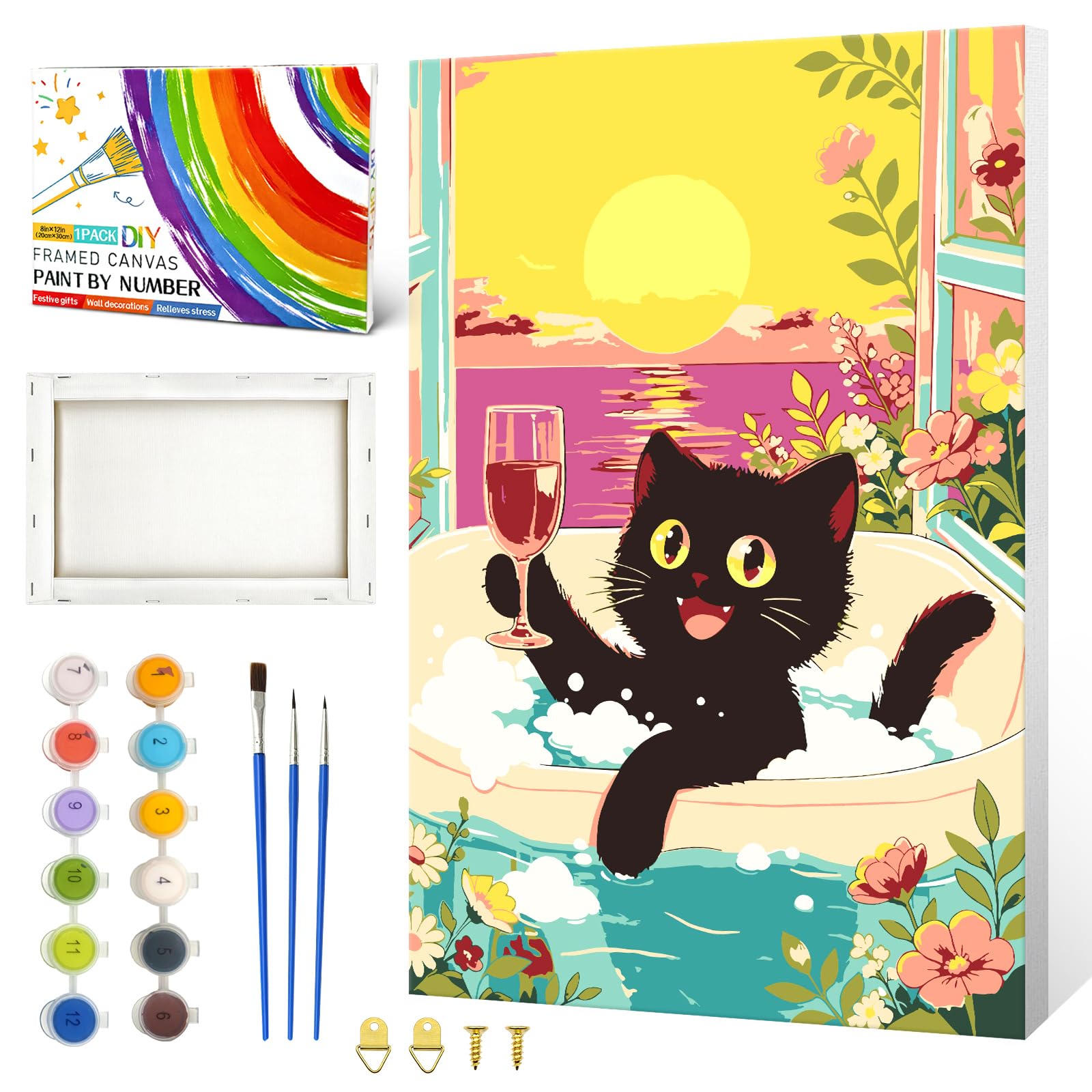 ZTOTZ Paint by Numbers Cats with Framed,Paint by Numbers Animals for Adults,Small Paint- by -Numbers Kits for Senior,Wall Art Decor 8x12inch (Holiday Kitten)