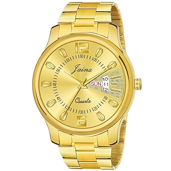 JAINX Analogue Mens Watch (Gold Dial Gold Colored Strap)