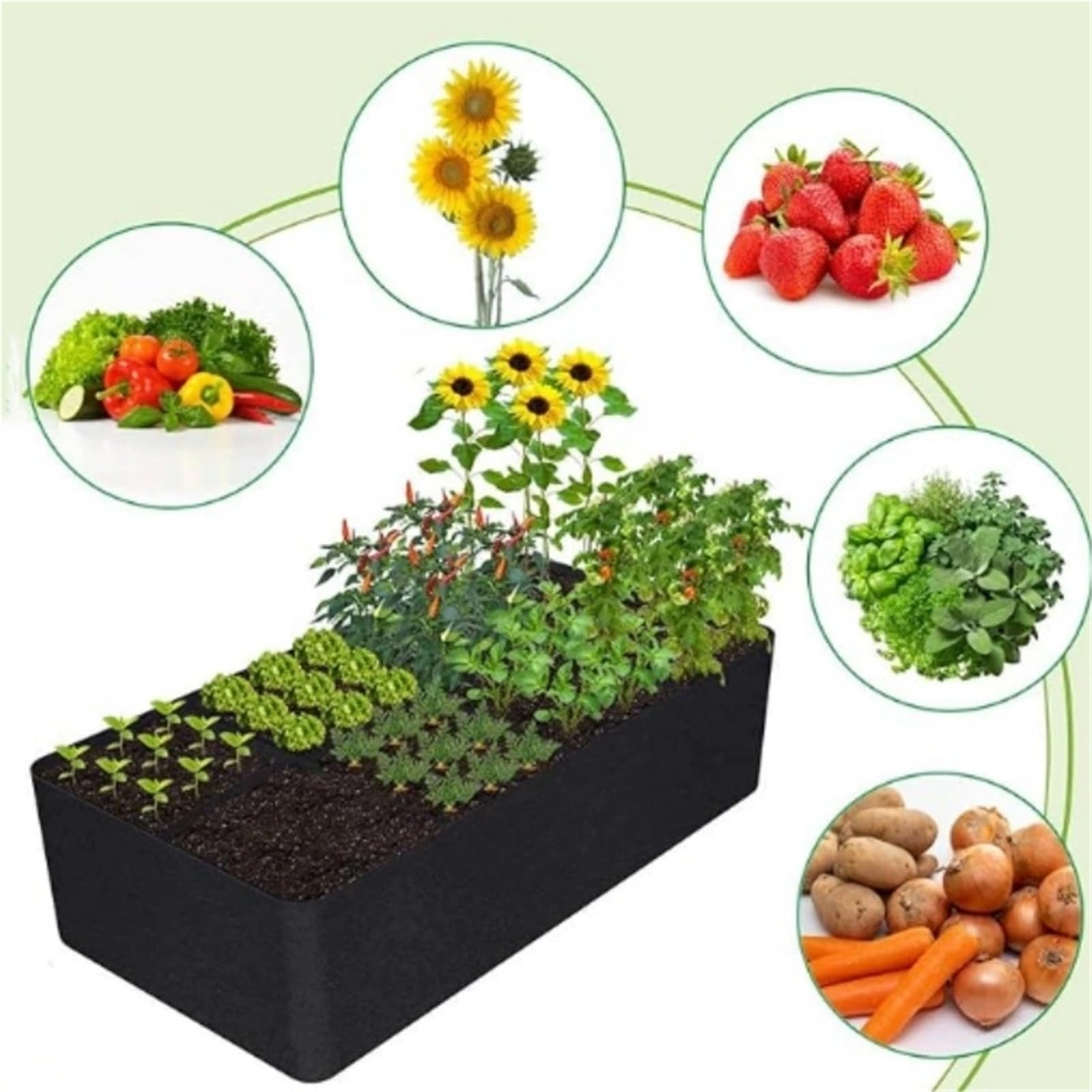 4 Uds. Bolsa for plantar en jardín, bolsa de cultivo fieltro multigira, maceta rectangular for vivero, contenedor for vegetales, tomates y patatas para Flores, Verduras, Frutas(120x60x30cm 6Grids)