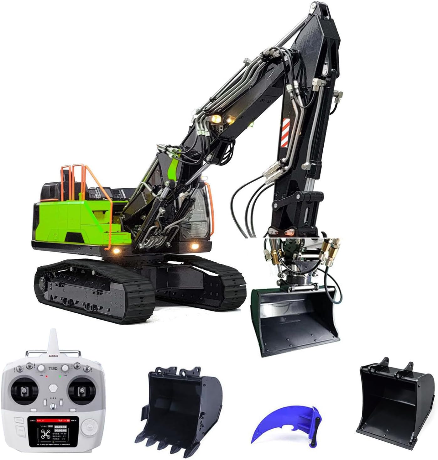 1/14 RC Hydraulic EC380 Excavator Metal Tracked 3 Arms Remote Control Diggers for Adult Hobby(Green)