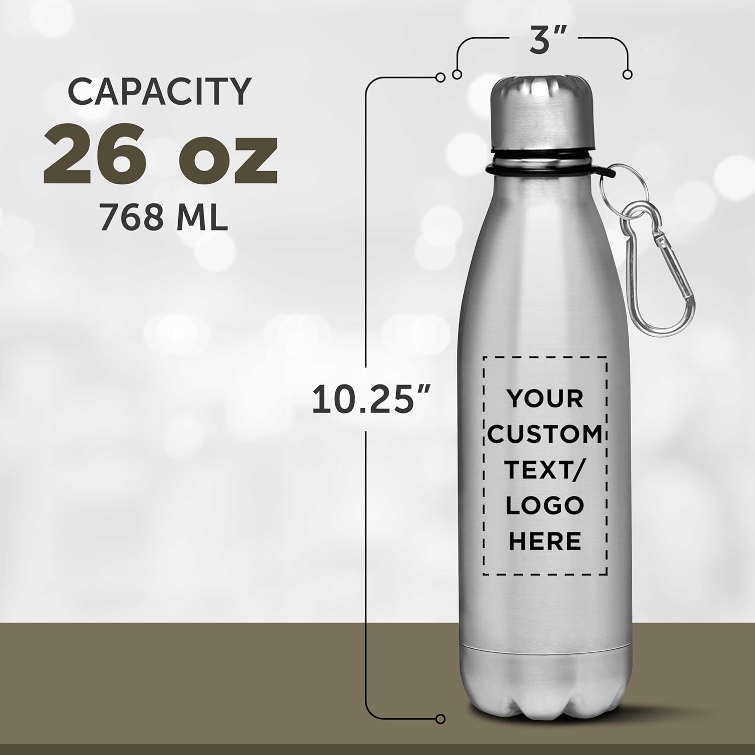 DISCOUNT PROMOS Custom Bullet Sports Water Bottles 26 oz Set of 10/50/100 Personalized Bulk Pack Promotional Fitness Drinkware Indoor Outdoor Activities - Silver - Image 5