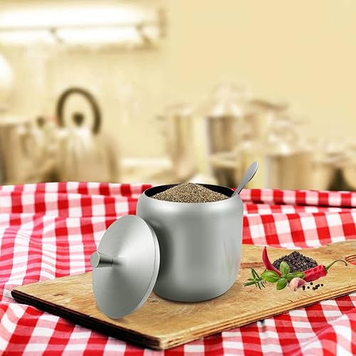 Miniatura 9 de Azucarero de acero inoxidable Tarro de condimento para café, recipiente para condimentos, recipiente de especias con asa Cruet con tapa y cuchara..