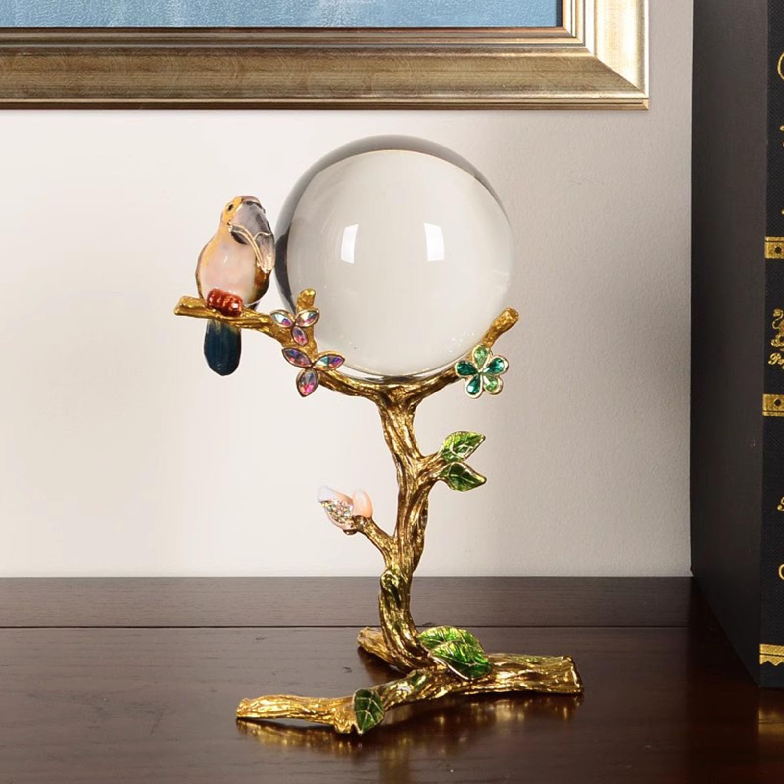Transparente Glaskugel Ornamente – dekorative K9-Glaskugeln mit Metallständer für Zuhause, Fengshui, ideal für Wohnzimmer, Schlafzimmer, Büro, Eingang