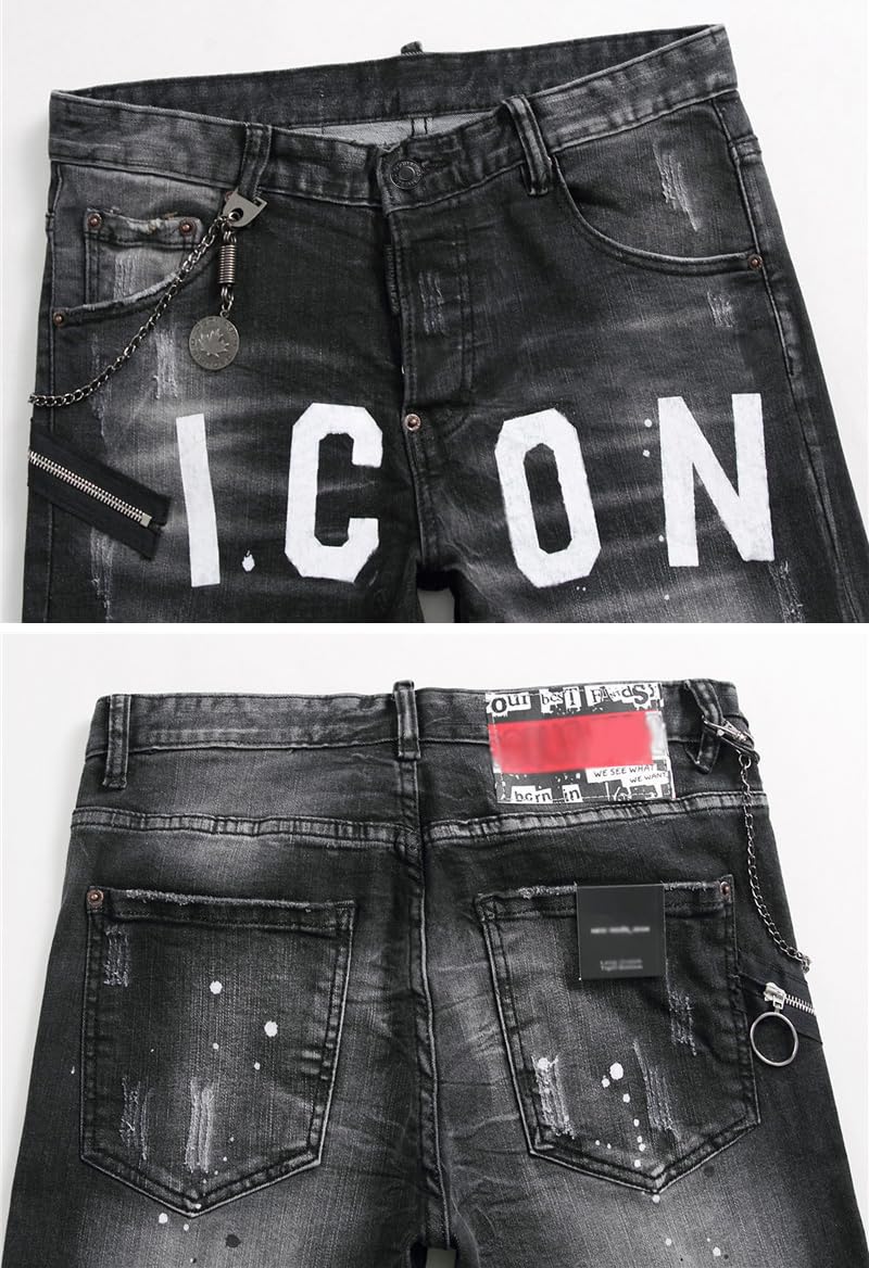 Vaqueros Hombre Slim Fit - Pantalones Vaqueros con Salpicaduras de Pintura, Jeans Denim Elástico de Estilo Urbano y Streetwear Y2K para un Look Moderno