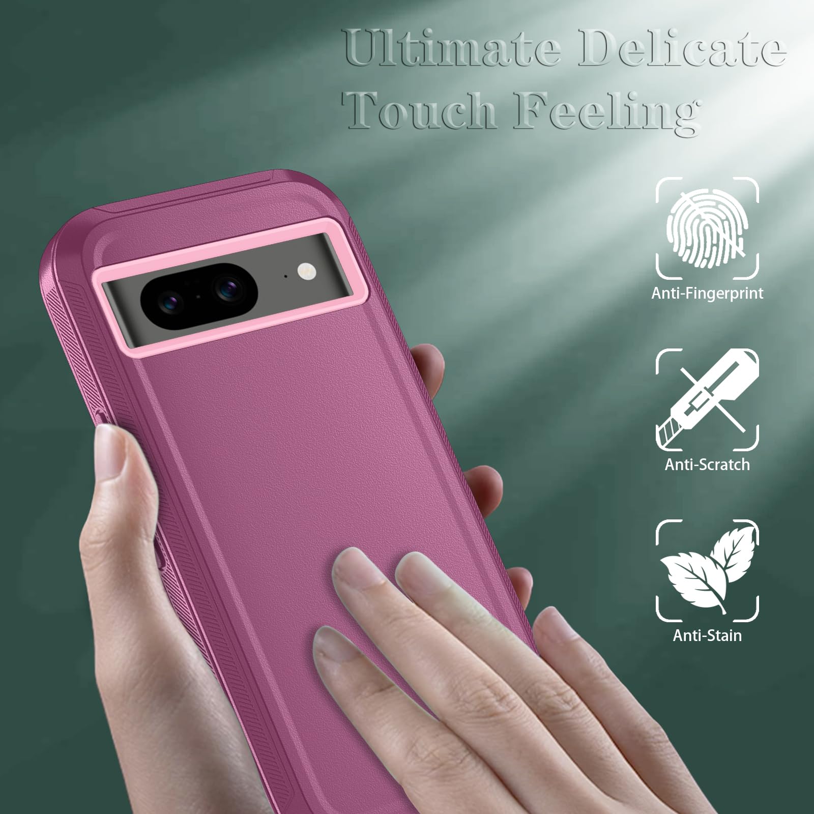 Qinmay Phone Case for Google Pixel 8A Case with HD Screen Protector, Heavy Duty Shockproof & Dropproof 3-Layer Cover Phone Case for Pixel 8A,WineRedPink