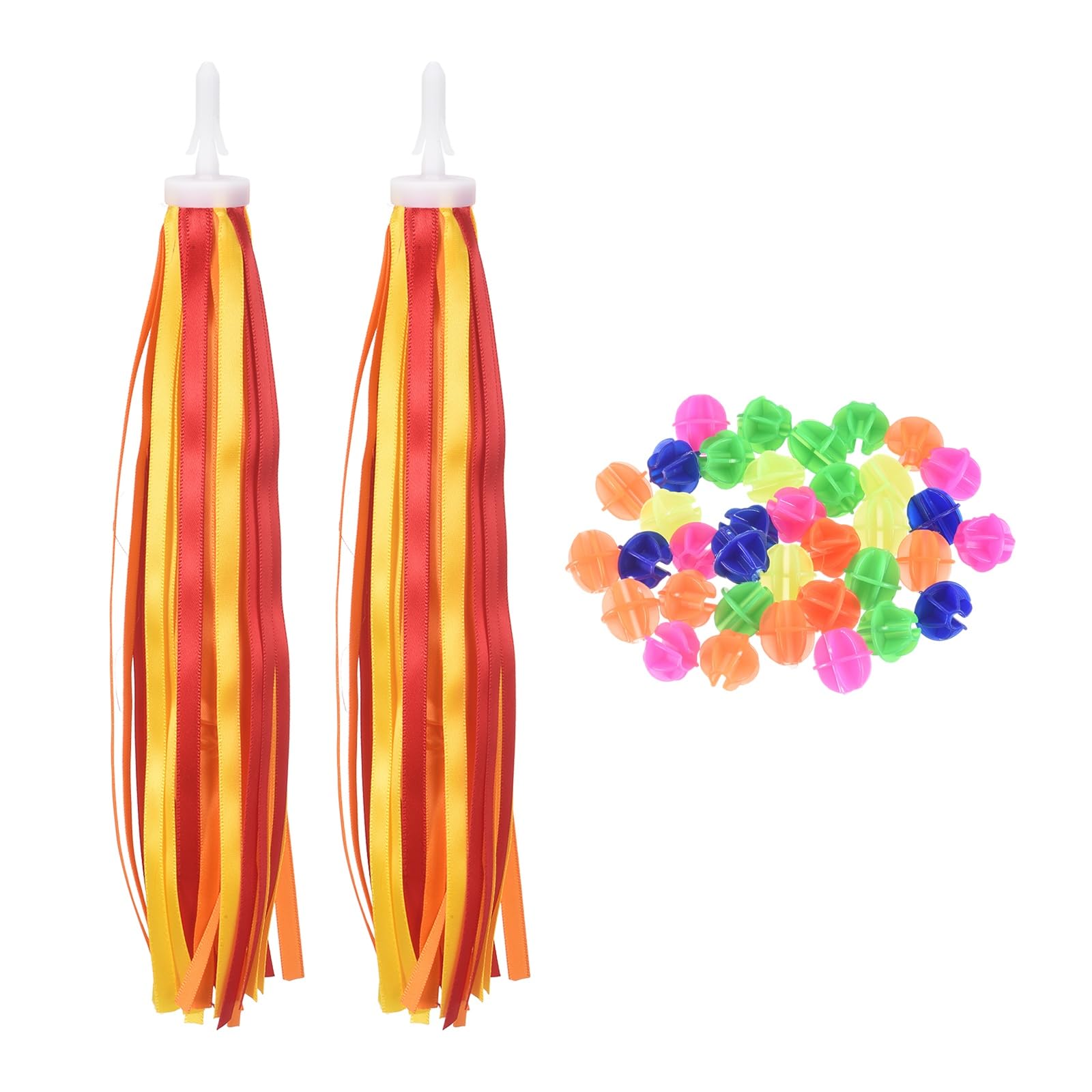 YELARXI Bike Streamers, Handlebar Tassels Grips Ribbon Bike Accessories Decorations with Colorful Bicycle Spoke Oval Decor Beads for Bicycle Tricycle Scooter Handgrip, Orange - Red