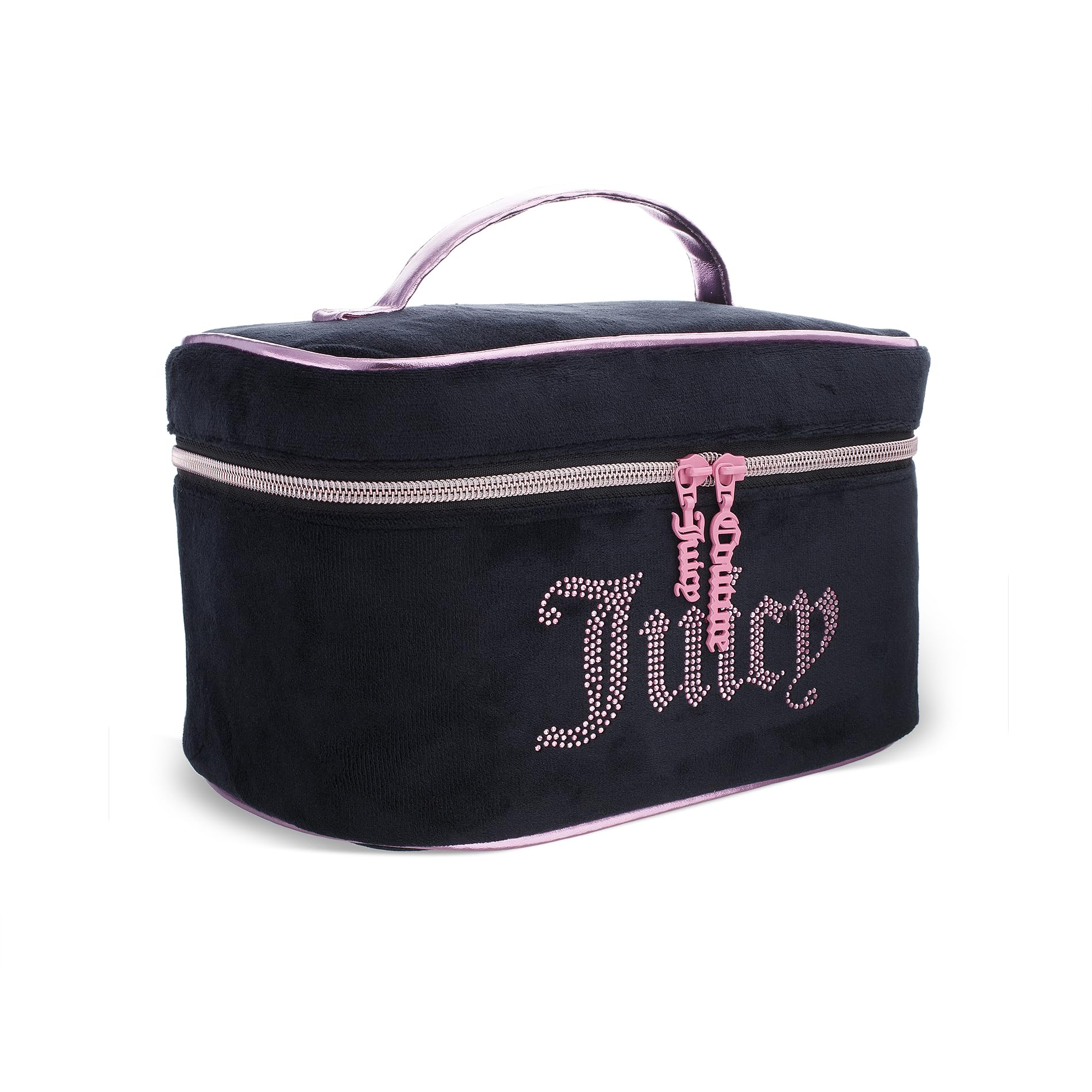Juicy Couture Black Pink Makeup Bag Velour Rhinestone Train Case | Travel Essentials, Cosmetics Organizer, Rhinestones, Handle