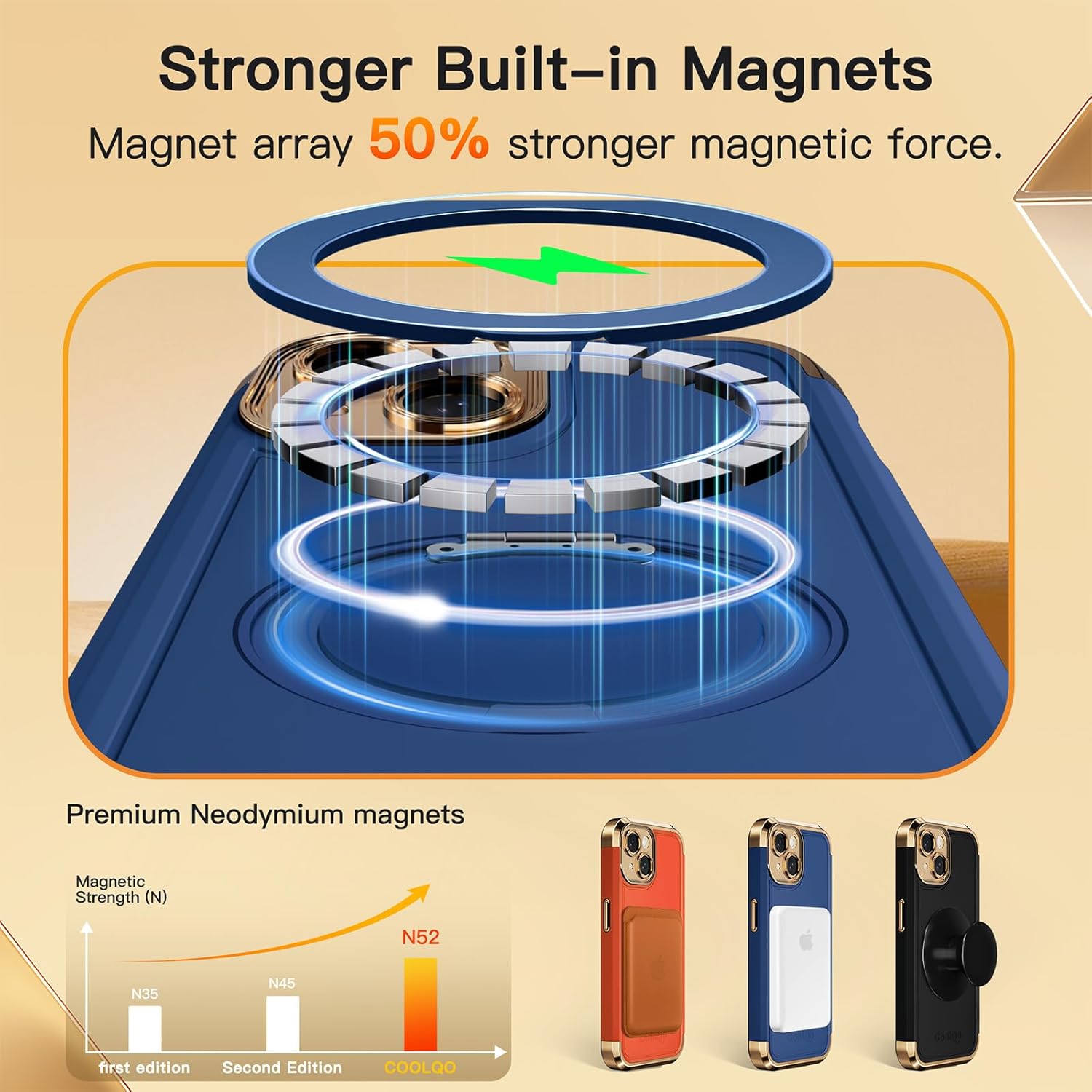 COOLQO for iPhone 13 Case 6.1'' Upgraded 360° Spin Magnetic Stand [Compatible with Magsafe][Military Protection] Plating Matte Scratch-Resistant Back Protective Shockproof Phone Case, Blue Gold