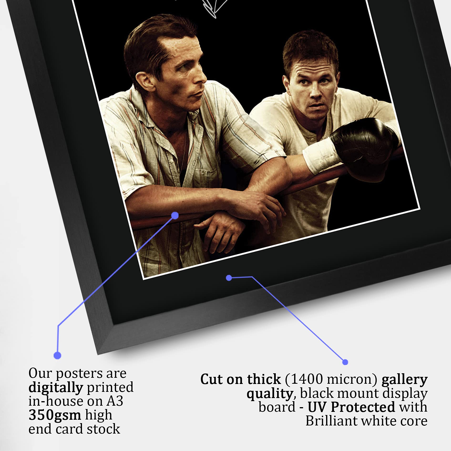 HWC Trading The Fighter A3 Gerahmte Signiert Gedruckt Autogramme Bild Druck-Fotoanzeige Geschenk Für Christian Bale Mark Wahlberg Filmfans