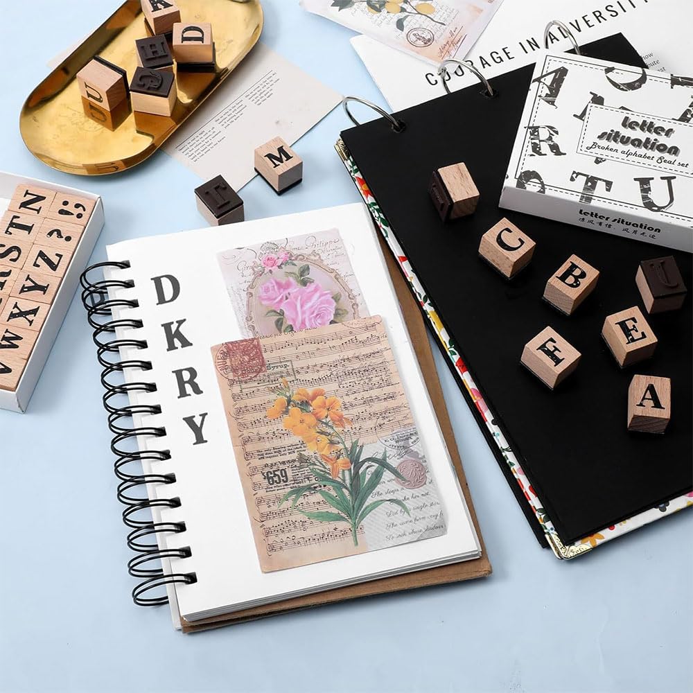 38 Pcs Tampons de Alphabet et Chiffres Tampon en Bois Caoutchouc Tampons Lettres Alphabet Timbres en Bois avec Lettres Chiffres et Symboles pour DIY Artisanat,Scrapbooking,Cartes