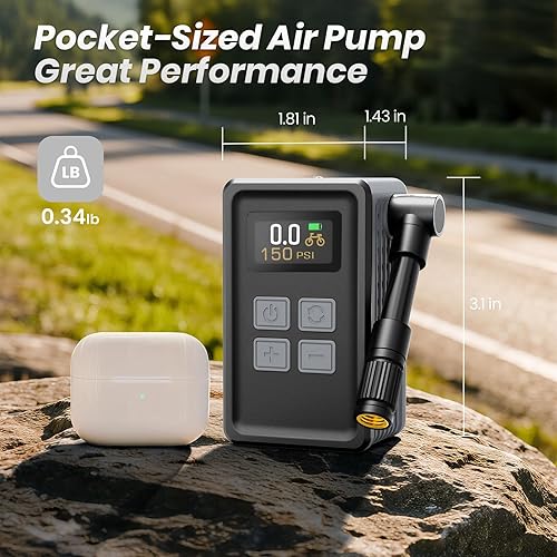 Miniatura 3 de Mini bomba de bicicleta con manómetro, bomba eléctrica de bicicleta máxima de 150 PSI con válvula Presta y Schrader, 4 veces más rápida, parada