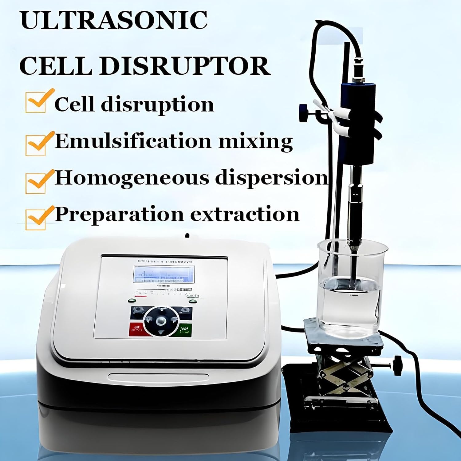 800W Ultraschall-Homogenisator & Zell-Disruptor mit Titan-Sonde, digitalem Timer, <600ml Kapazität - Tisch-Sonifikator für Zellaufschluss, Emulgierung, Material-Dispersion,2mmProbe