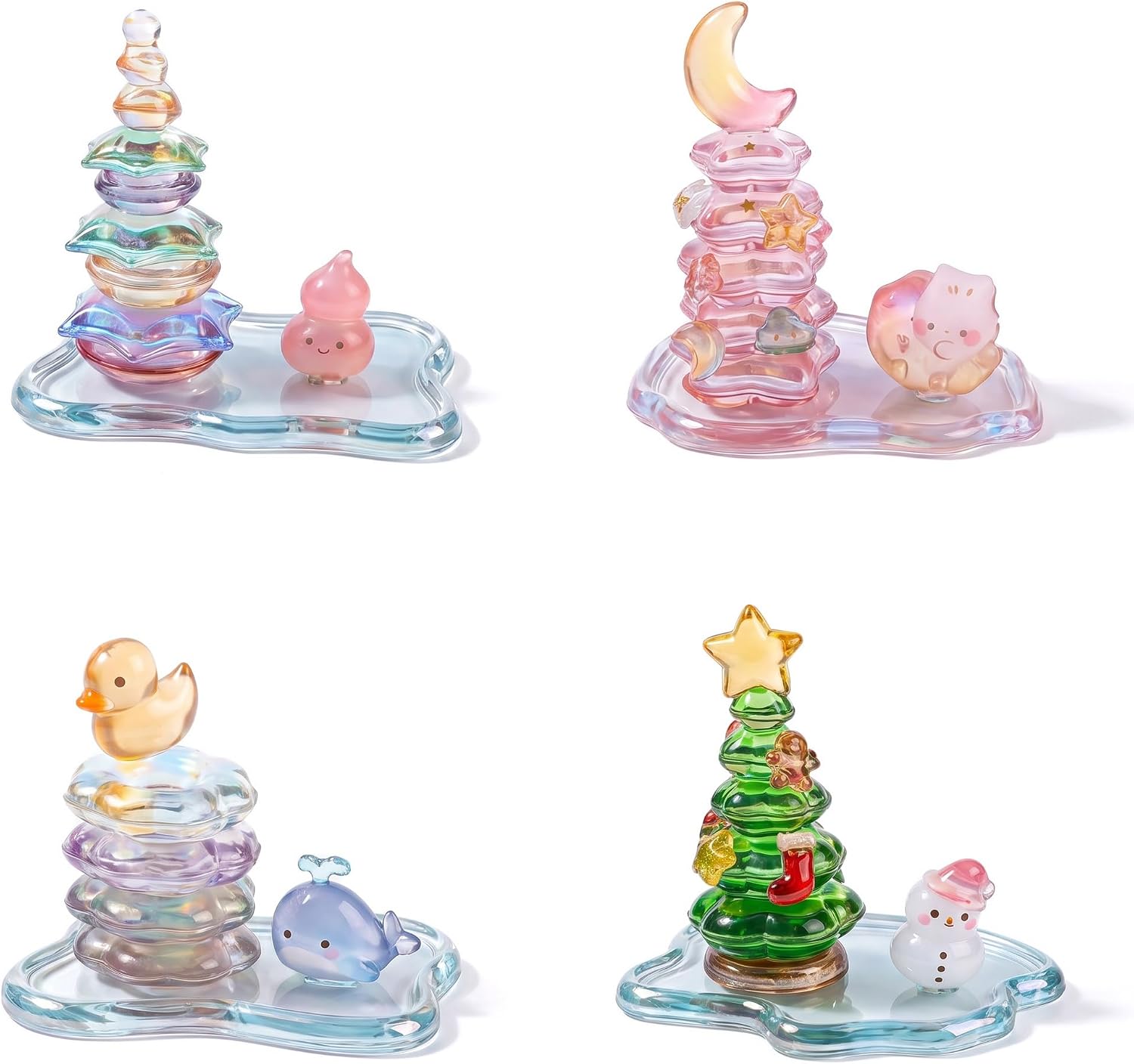 3D Stackable Cute Sticker, 4 Sheets Crystal Puffy Resin Building Stickers for DIY Decoration, Small Decorating Stickers for Tiny Mini Scenes, Craft Hobbies, Desktop Room Ornaments(4PCS)