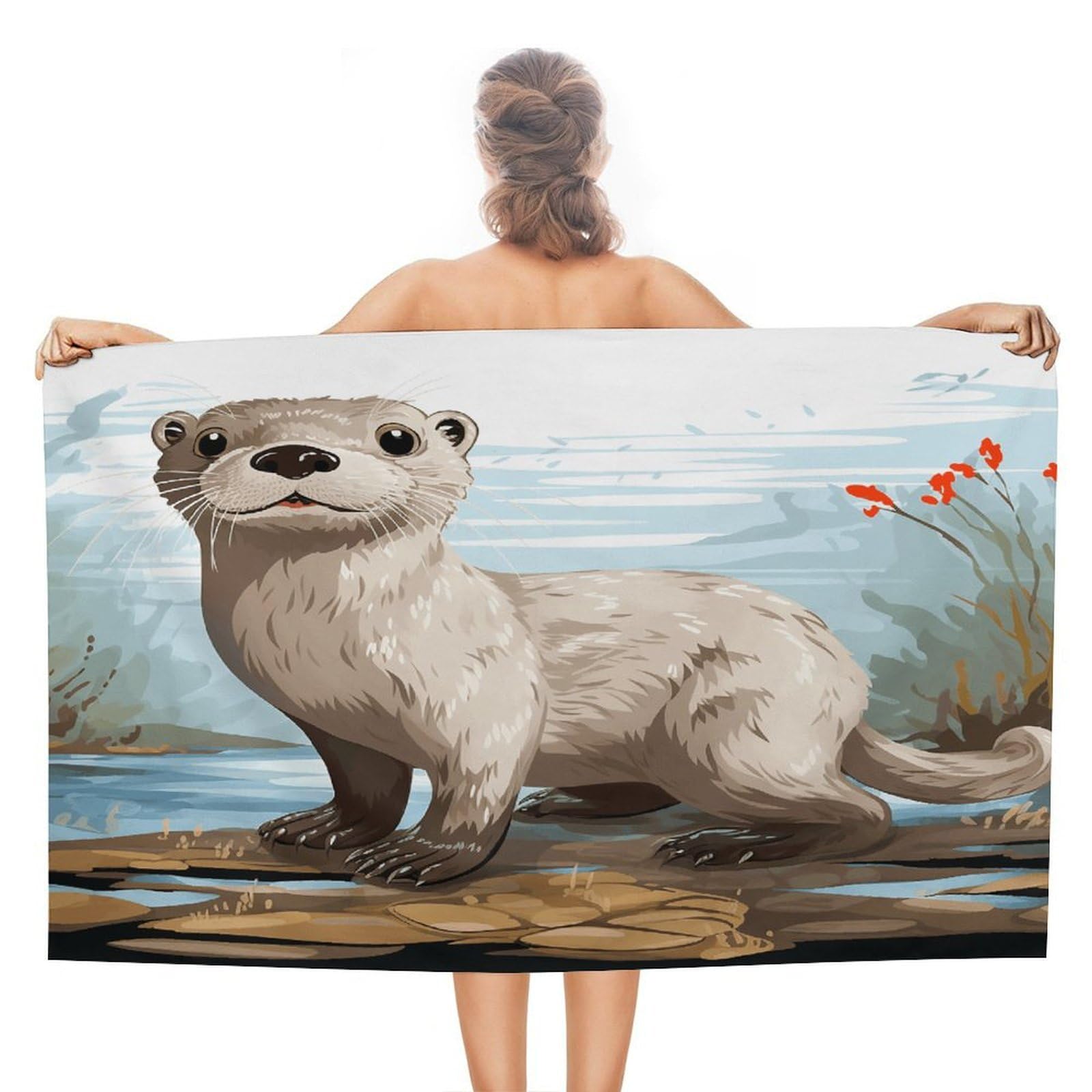 VstaDank Otter Beach Towel 51x31 Inch Oversized Soft Bath Towel Luxury Plush Thick Hotel Swim Pool Towels Super Quick Dry Travel Towels for Camping Gym Sports Yoga