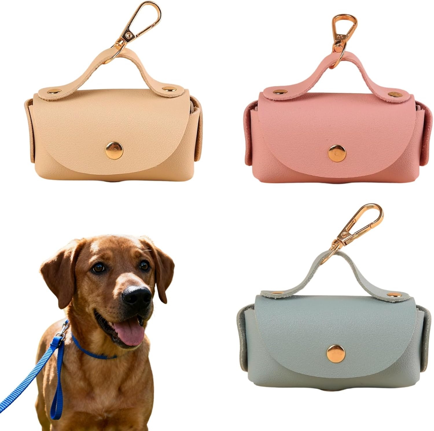 3Pcs Leather Poop Bag Holder Practical Easy Clean Pet Waste Bag Dispenser for Leash Walking Outdoor Activities and Daily Pet Care