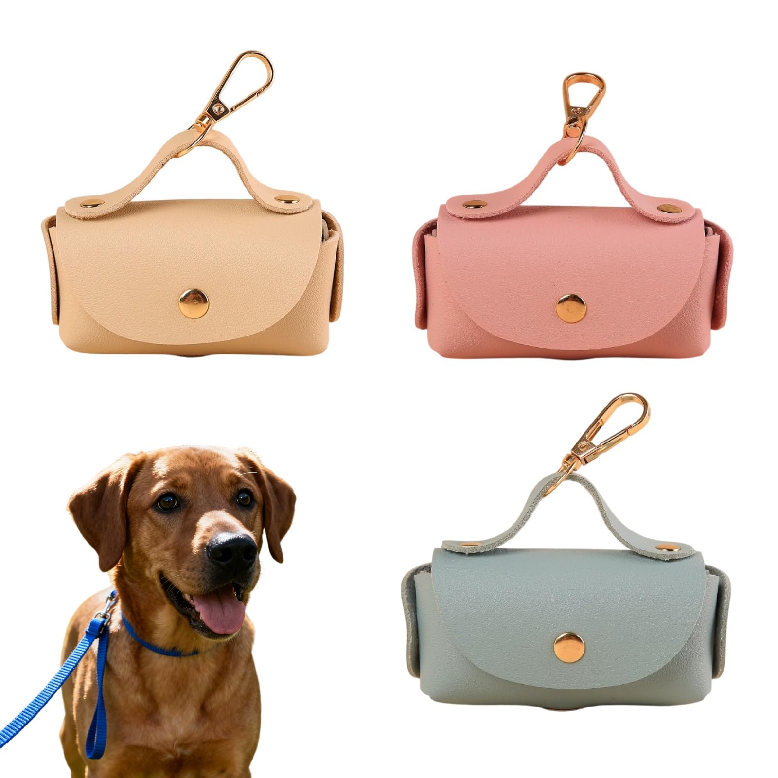 3Pcs Leather Poop Bag Holder Practical Easy Clean Pet Waste Bag Dispenser for Leash Walking Outdoor Activities and Daily Pet Care
