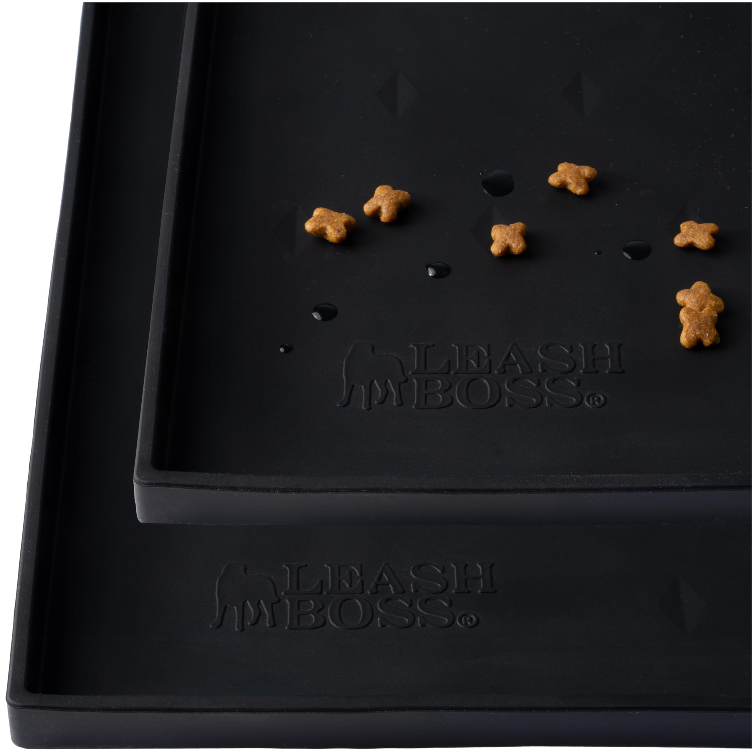 Leashboss 2 Pack Dog Food Mats for Food and Water Bowls, Thick Waterproof Silicone Pet Feeding Mat for Floors, Extra Tall Raised Edges, Cat and Dog Placemat for Floors, Dishwasher Safe