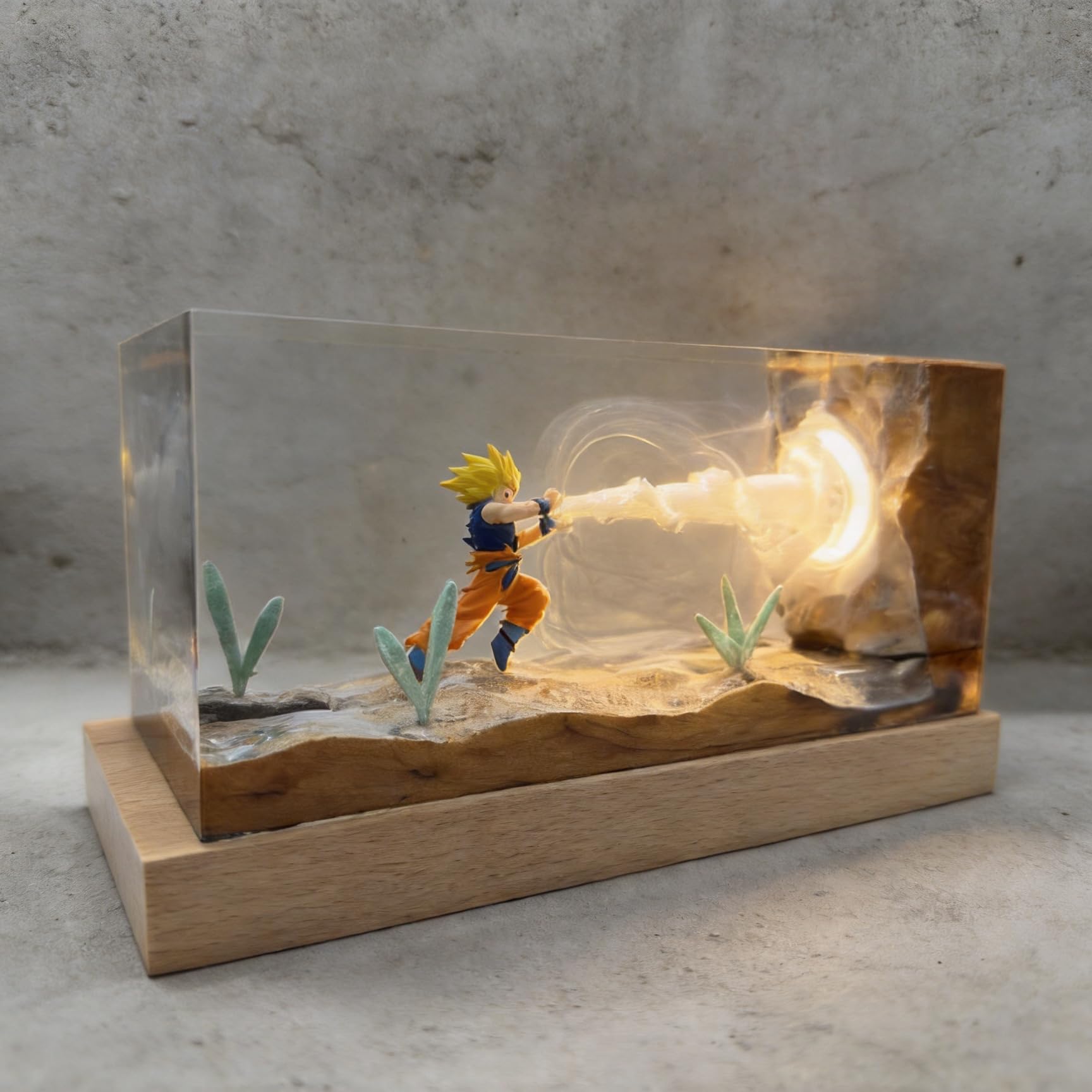 Luz nocturna de resina epoxi en 3D con base de madera, lámpara de noche con cable USB y mando a distancia de 16 colores, lámpara de noche LED multicolor (estilo 7)