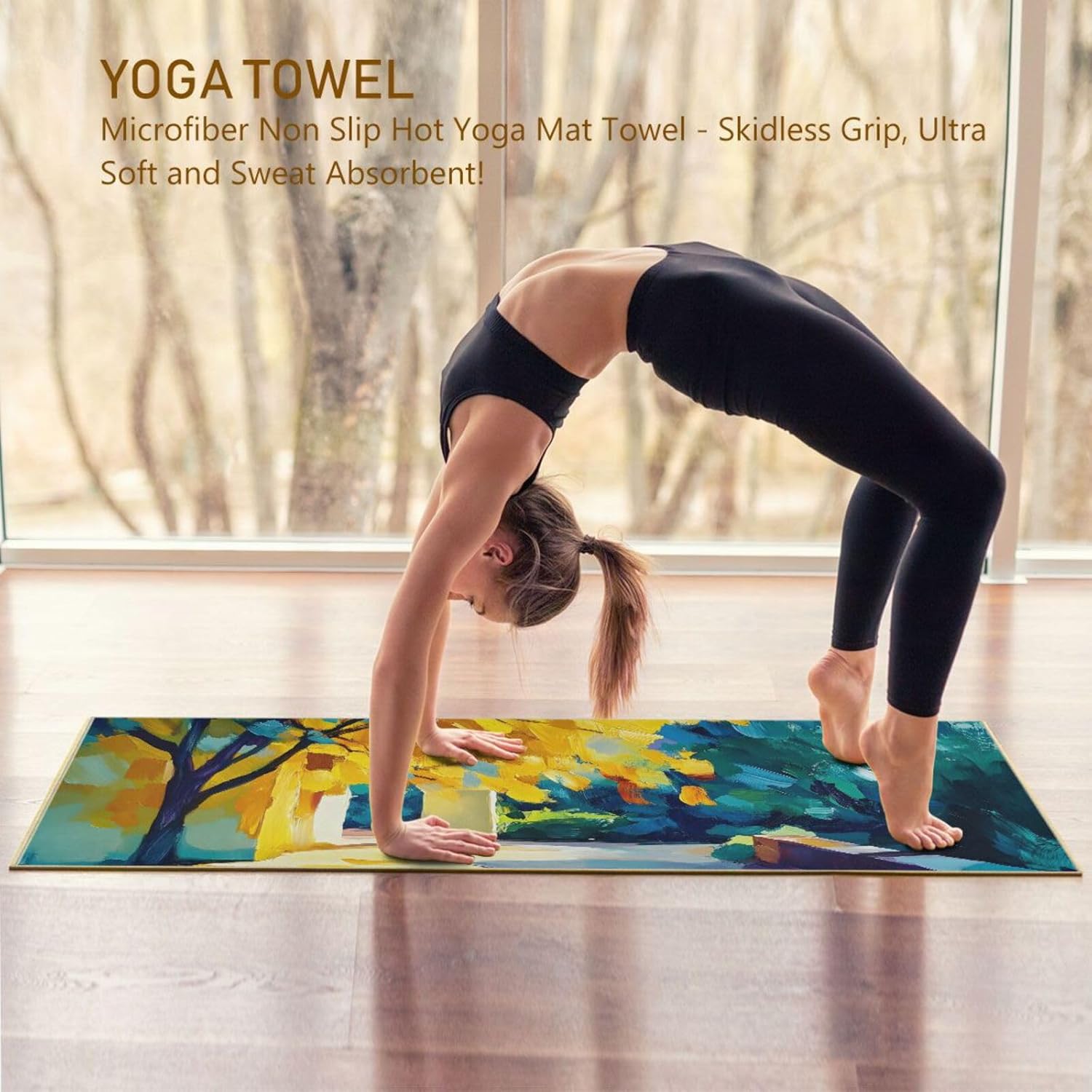 Yoga Mat Towel with Silicone Grip Dot Autumn Scene – 73"x27" Non-Slip Sweat Absorbent Microfiber Yoga Towel for Home Gym Studio