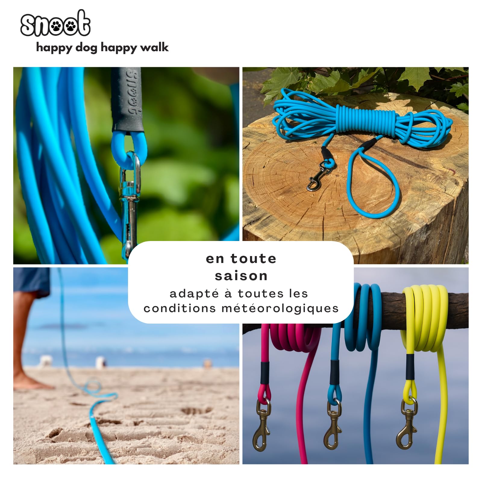 Laisse pour Chien de 10 m - Étanche - Ronde - sans Boucle - Laisse d'entraînement sûre - Cyan Bleu - Jusqu'à 35 kg