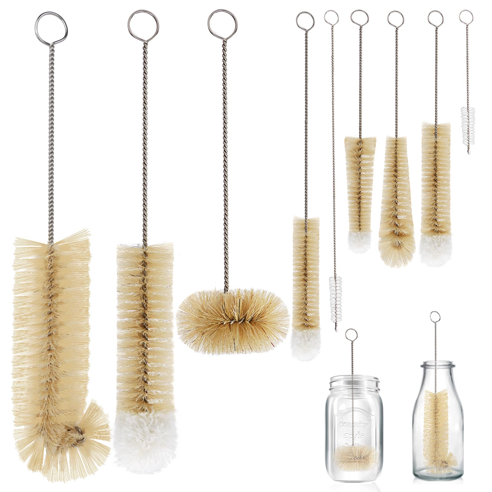 MASTERTOP Flaschenbürste Set,9-Teiliges Lang Flaschenbürsten Reinigungsbürste mit Flauschiger Pomponkopf, Flaschenputzer Flaschenreiniger Bürste für Strohhalm, Milchflasche, Weinglas, Dekanter Küche, Haushalt & Wohnen