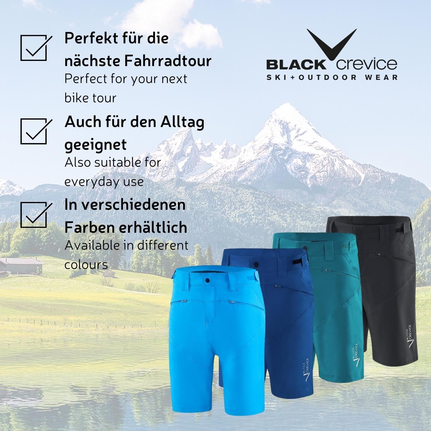 Black Crevice Herren MTB-Hose I Radfahrhose-Herren I Herren Radlerhose I wasserabweisend & schnelltrocknend I strapazierfähige & atmungsaktive Mountainbikehose mit angenehmer Polsterung